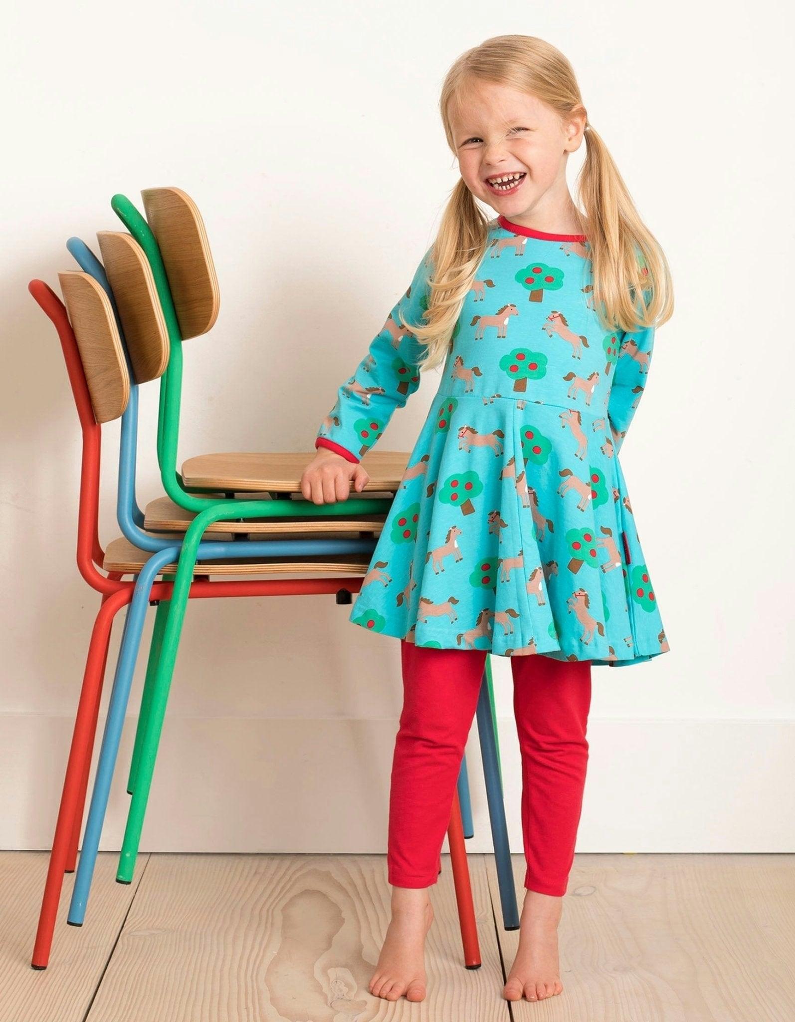 Toby Tiger Organic Horse Print Skater Dress - 3-4Y / 104Cm