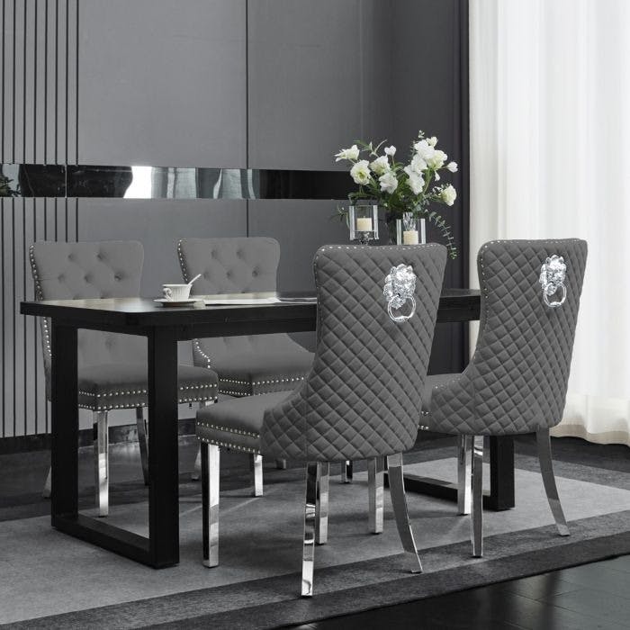 Rackhams Grey Set Of 2 Plush Velvet Dining Chairs With Lion Head Knocker - 2