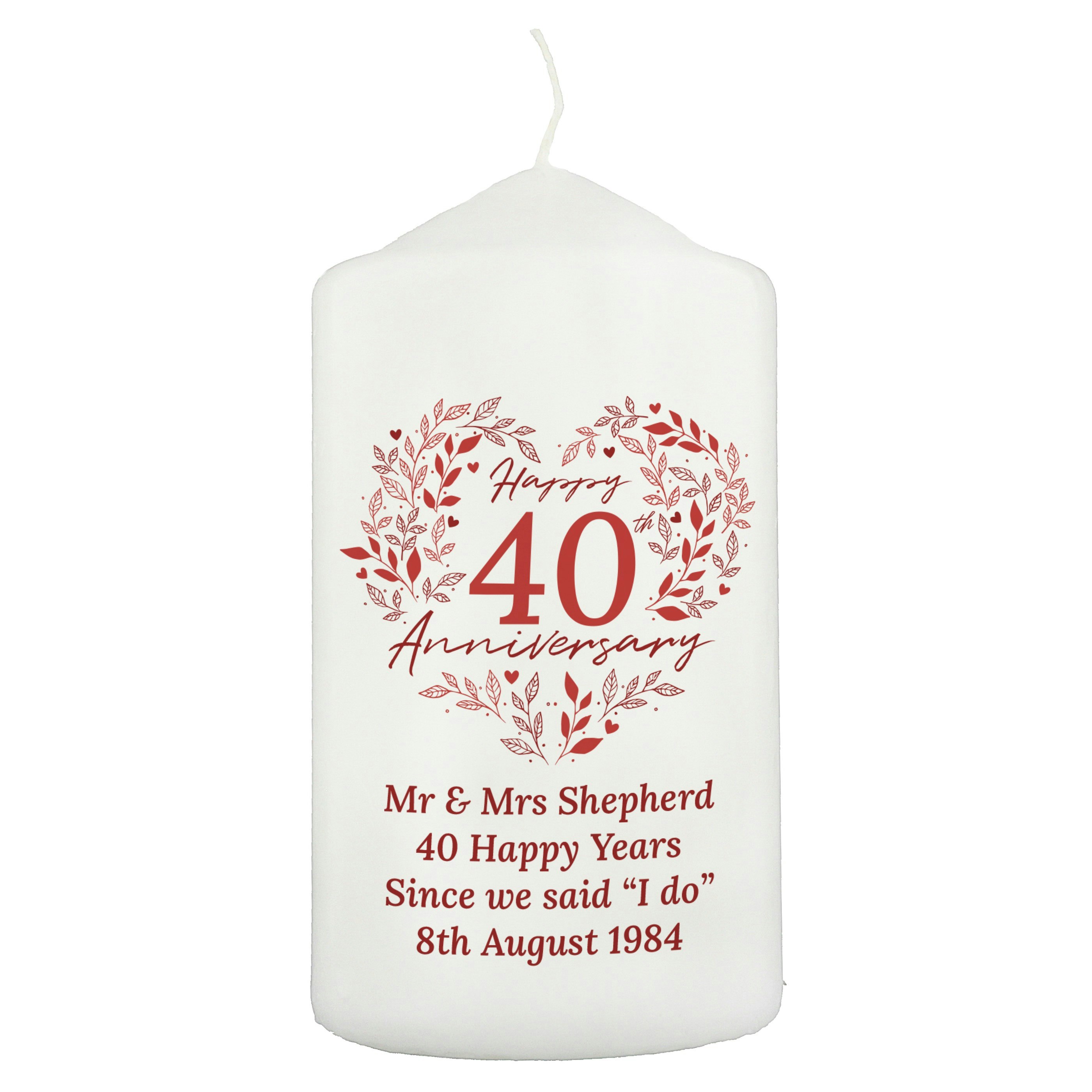 Rackhams Personalised 40Th Ruby Wedding Anniversary Pillar Candle