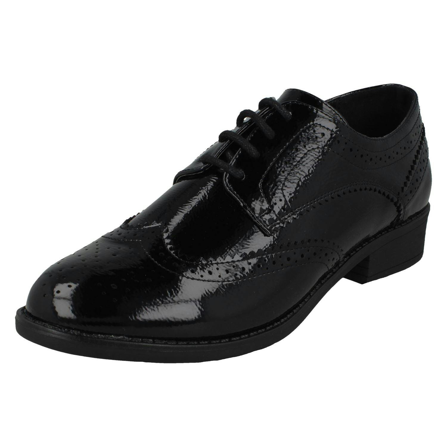 Spot On Women's Black Brogue Shoes F90081 - Uk 7