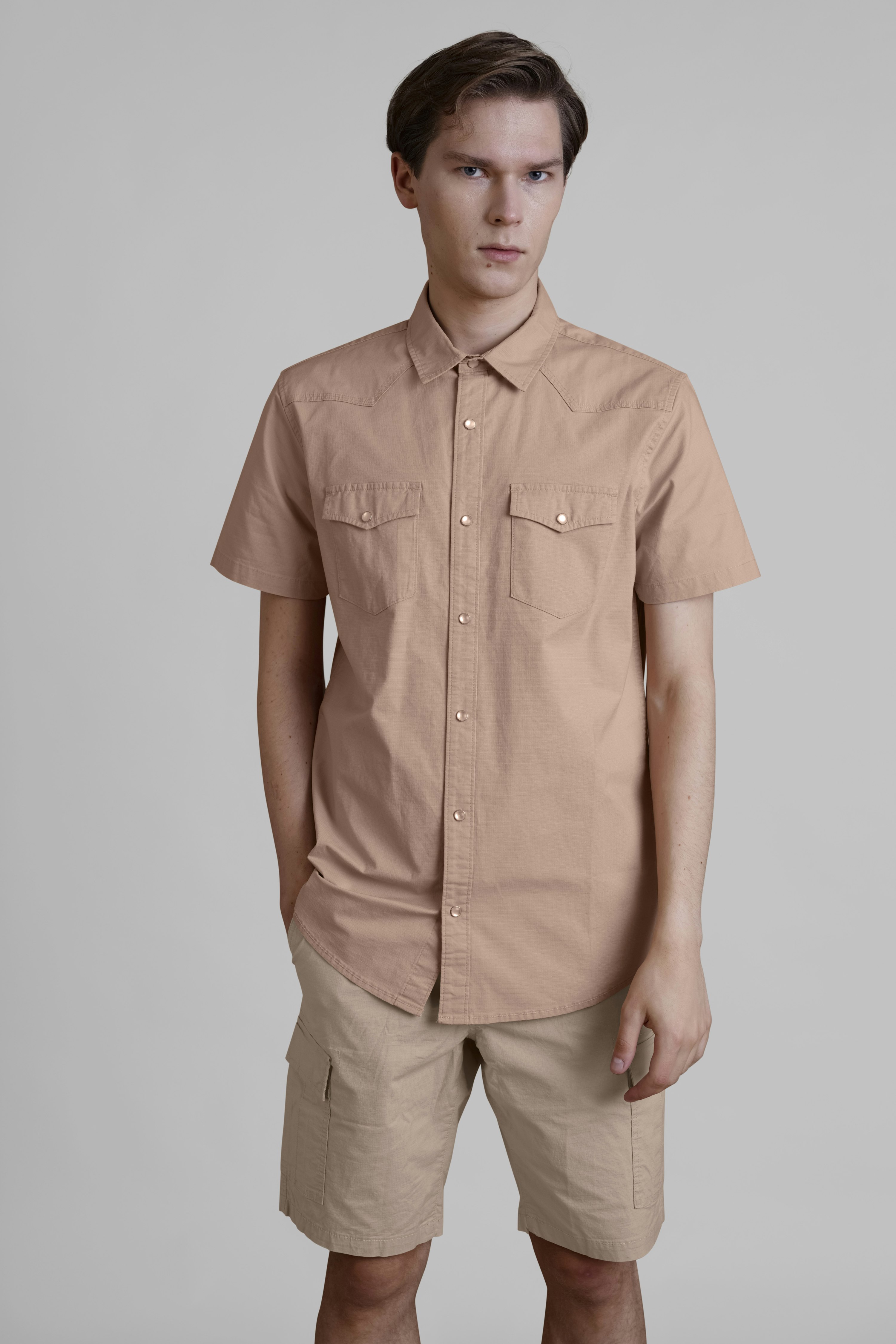 Enorsia Brown Stretch Ripstop Short Sleeve Utility Shirt - Xl - 96% Cotton, 4% Spandex