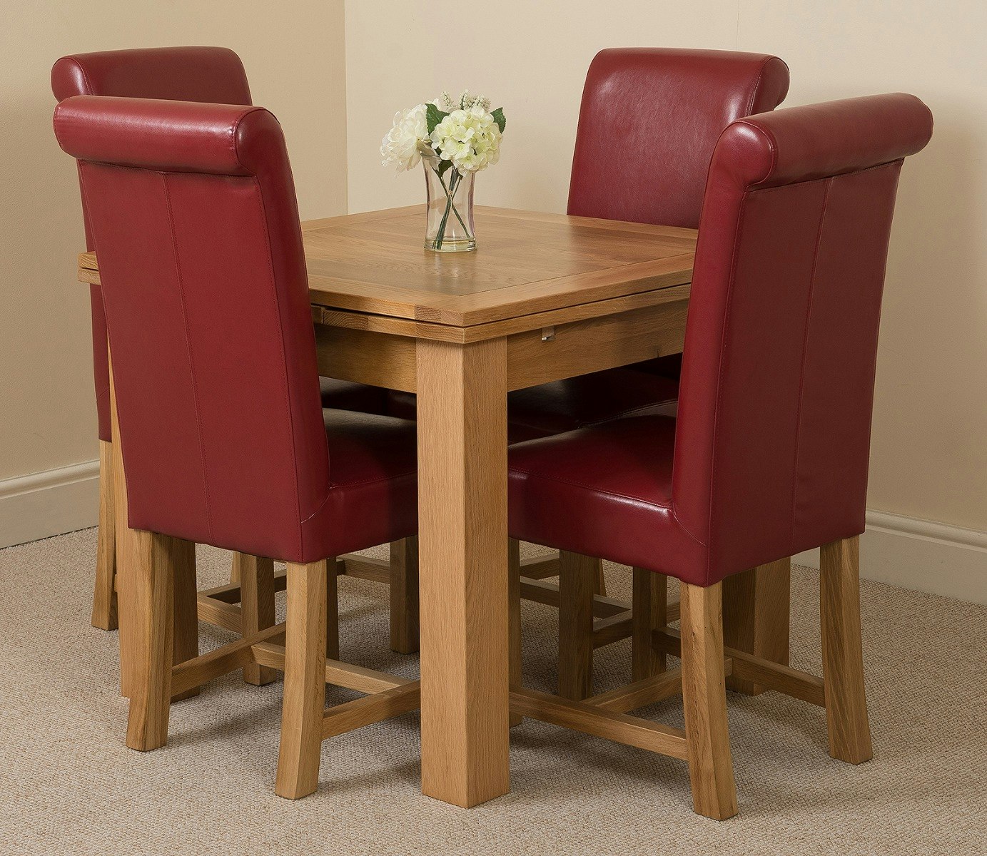 Rackhams Burgundy Richmond Extending Oak Dining Set With Washington Leather Chairs - 4 Chairs Small