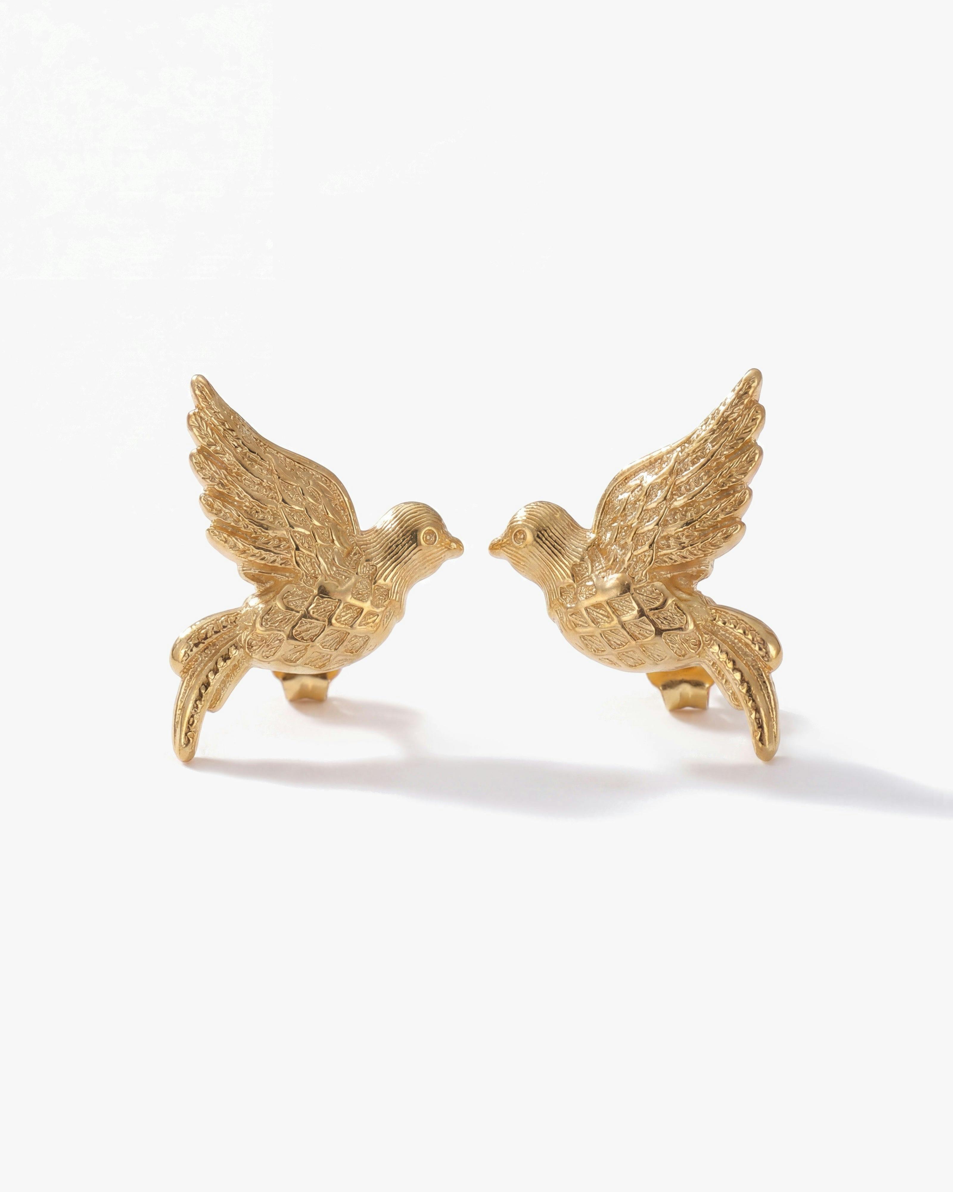 Elk & Bloom Gold Dainty 14K Love Birds Stud Earrings - No Thank You