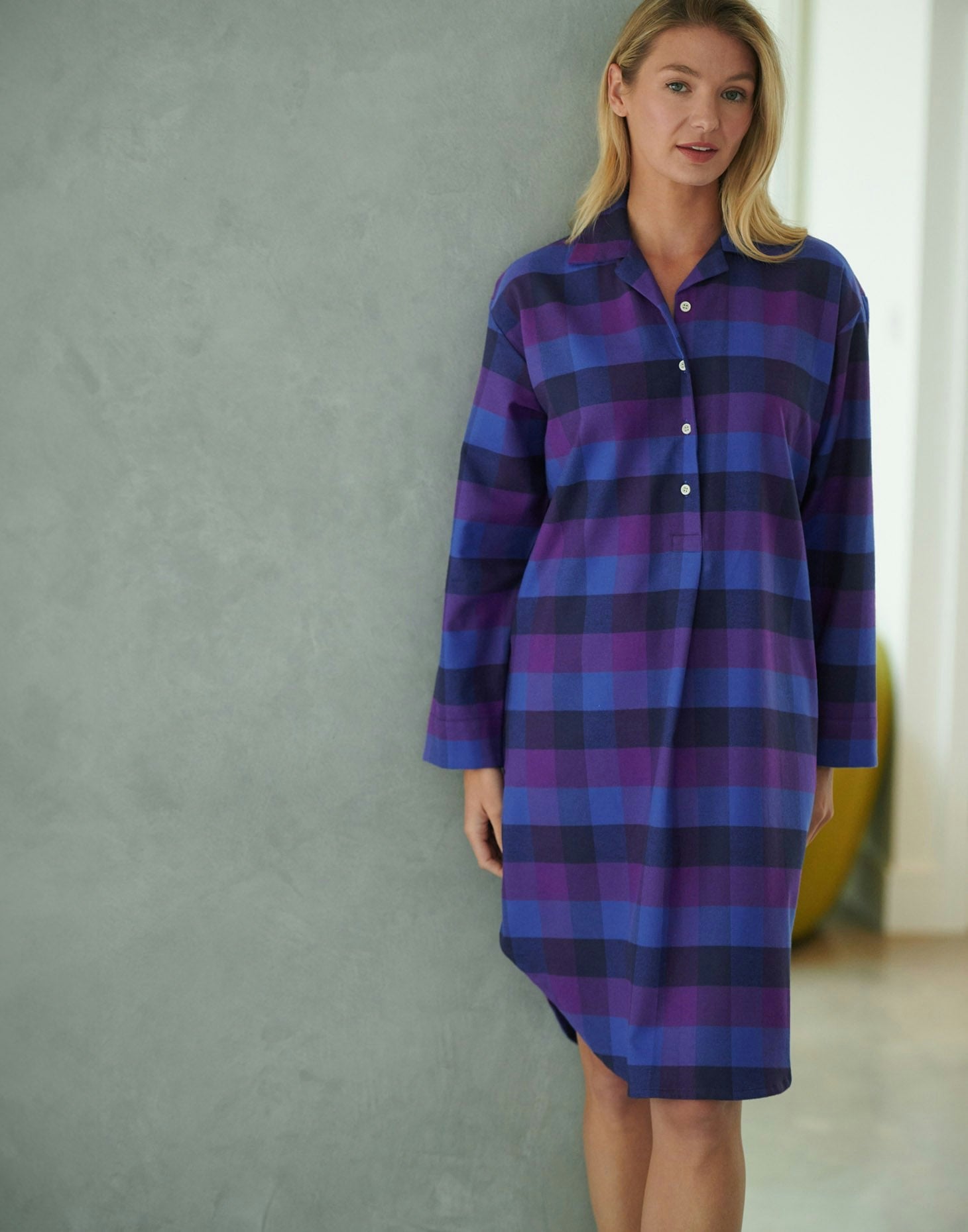 British Boxers Women's Brushed Cotton Nightshirt – Berwick Check - Small