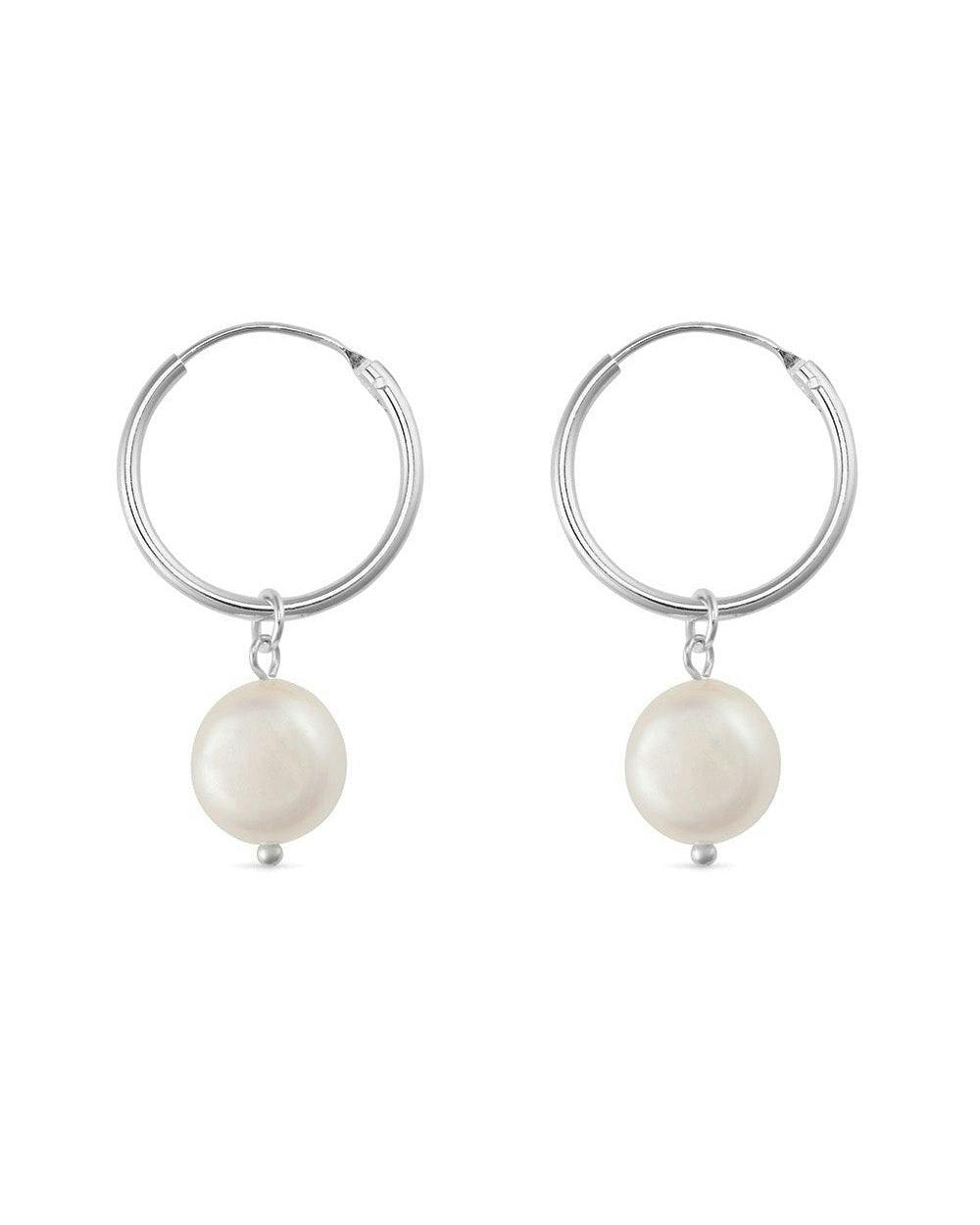 Elk & Bloom Silver Chunky Sterling Freshwater Pearl Hoops - No Thank You