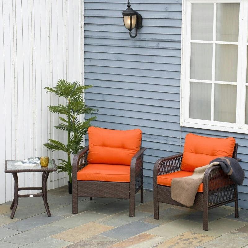 Outsunny Orange 3 Pieces Patio Pe Rattan Bistro Set, Outdoor Wicker Coffee Table Armrest Chairs Thick Padded Conversation Furniture For Garden - Image 5