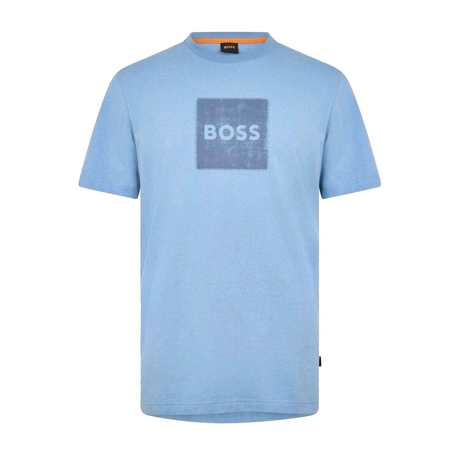 Boss Men's Blue Stitched Cotton Logo T-Shirt - L - 100% Mixed