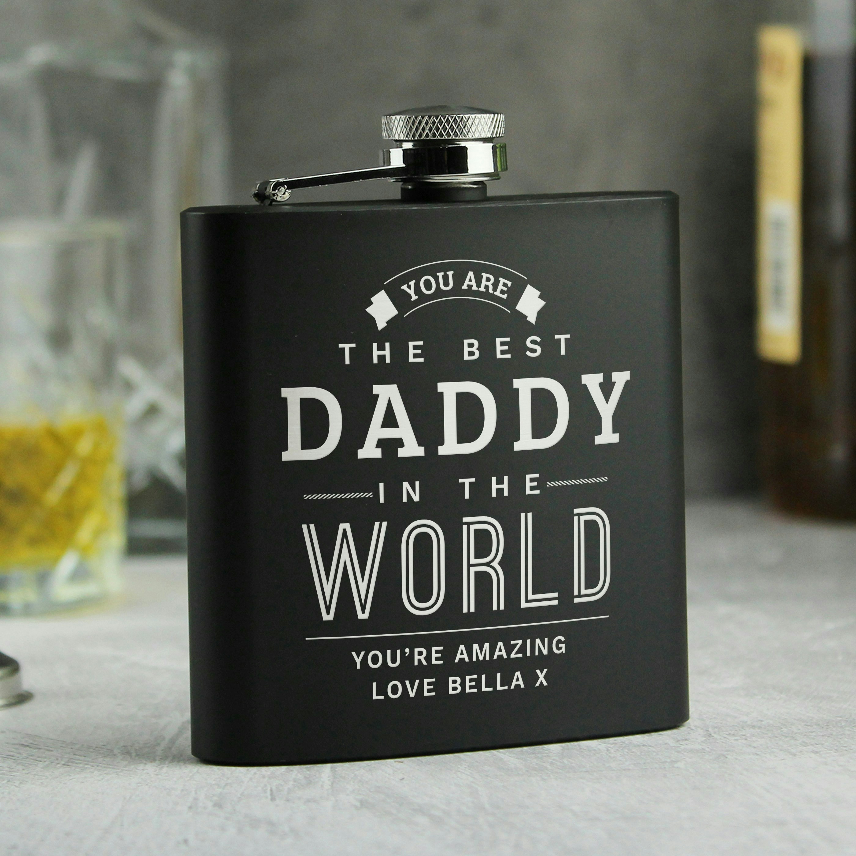 Personalised Memento Company Black Personalised Best In The World Hip Flask