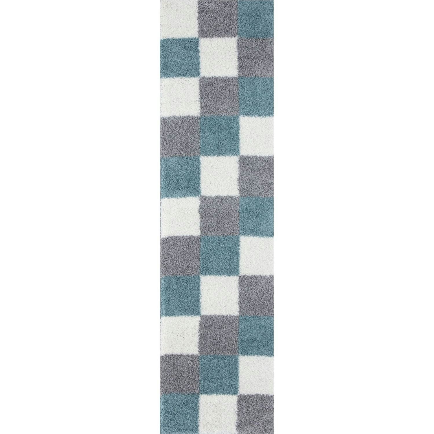Rackhams Blue Myshaggy Geometric Duck Egg Rug - 80X300 Cm