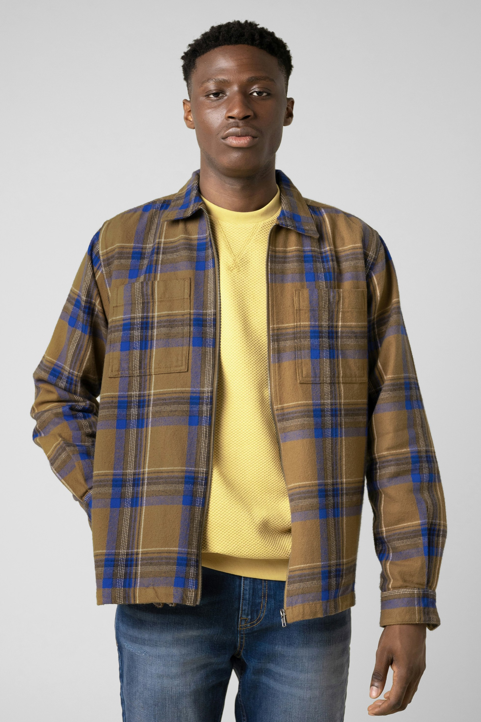 Enorsia Men's Yellow Yarn Dyed Flannel Shacket - Xxl - 100% Cotton