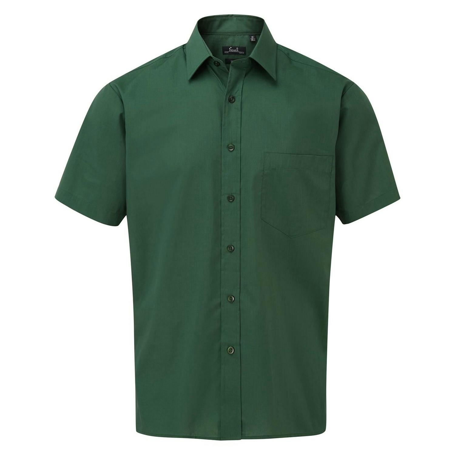 Premier (18In, Bottle Green) Mens Short Sleeve Poplin Shirt - Image 2