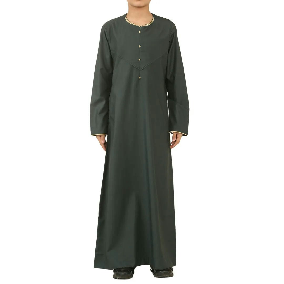Thobez Boys Gold/Green Oe-300 - 'S Emirati Omani Thobe Embroidery - 42