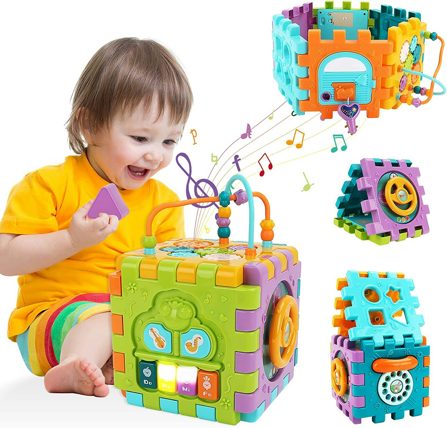 Deao Toys Activity Cube Baby Toys, 6 In 1 Musical Activity Cube Educational Toy - 3+ - Multi
