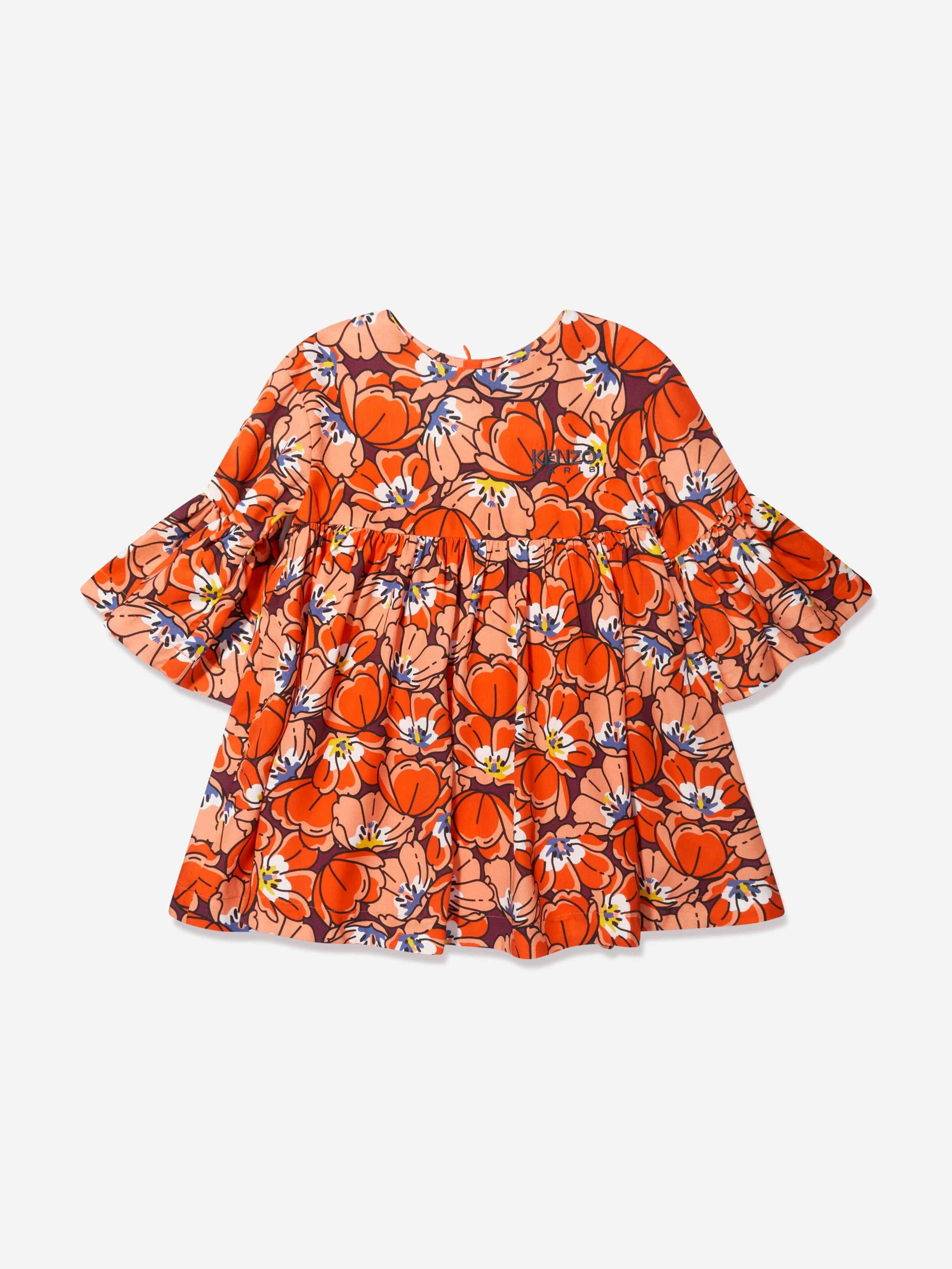 Kenzo Kids Girls Orange Kenzo Boke Flower Dress In - 2 Yrs
