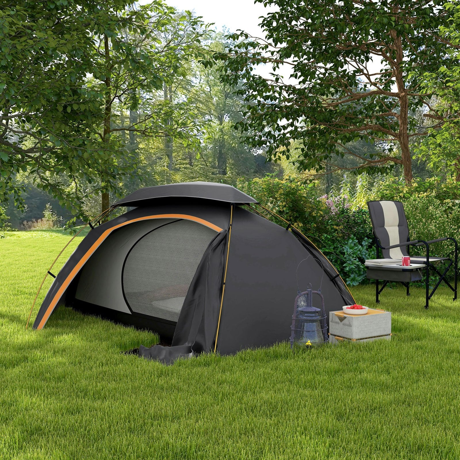 Outsunny Grey Camping Tent Dome Tent With Removable Rainfly For 1-2 Man,