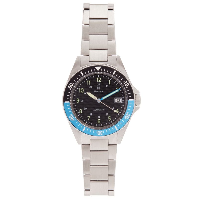 Heritor Automatic Silver/Black/Blue Calder Bracelet Watch W/Date
