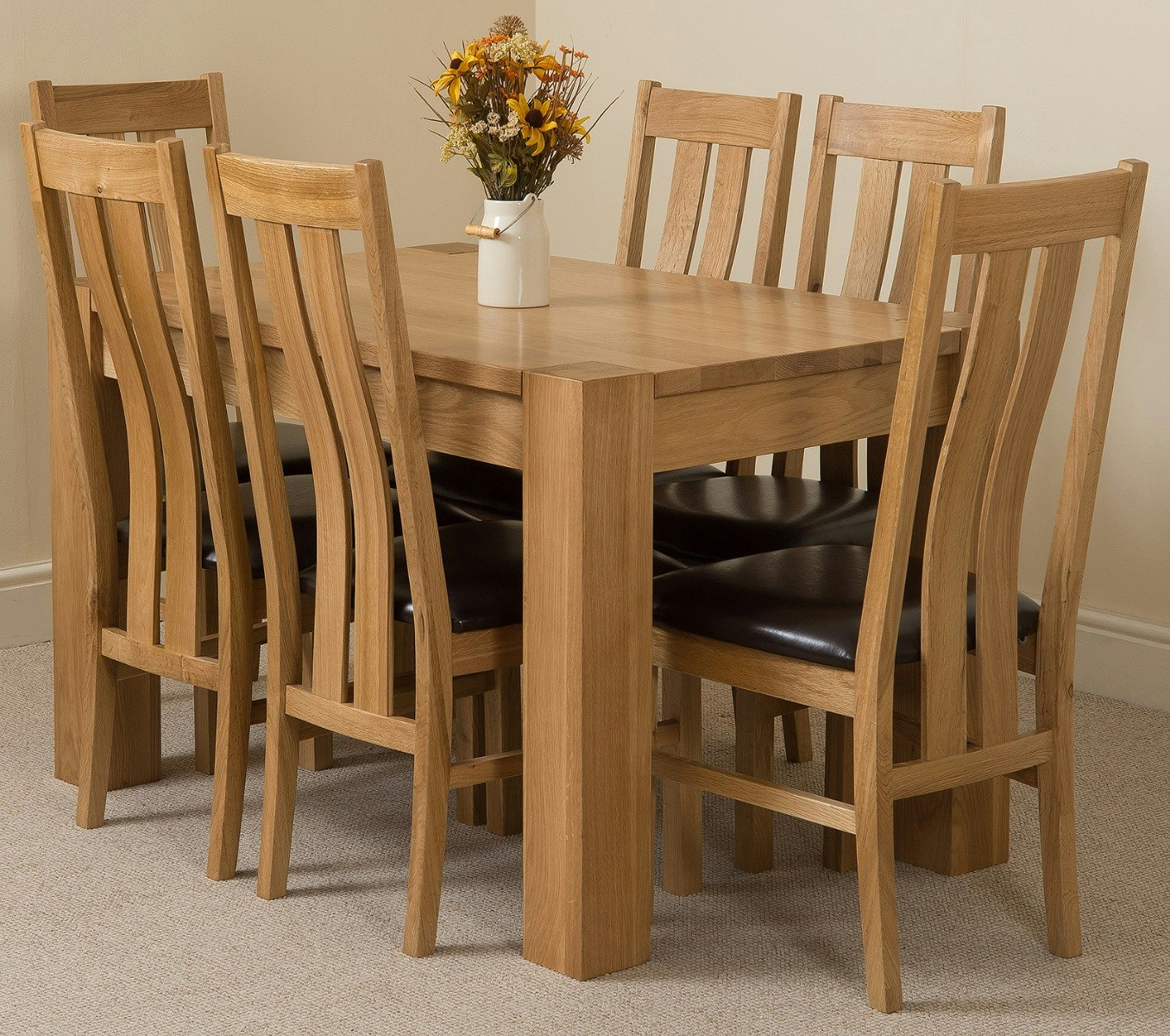 That's Furniture Grain Kuba Oak Dining Table With Princeton Oak Chairs - Natural Oak - 6 Chairs Small