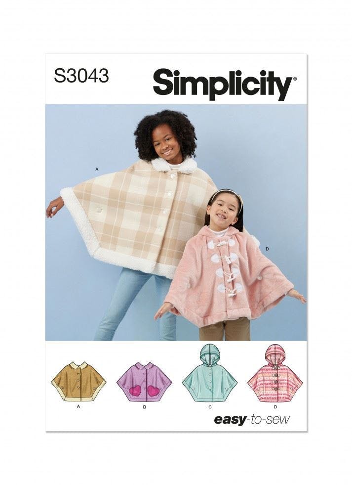 Simplicity Sewing Pattern 3043, Ponchos For Kids, Hh (3-4-5-6) - Easy - Hh (3-4-5-6)