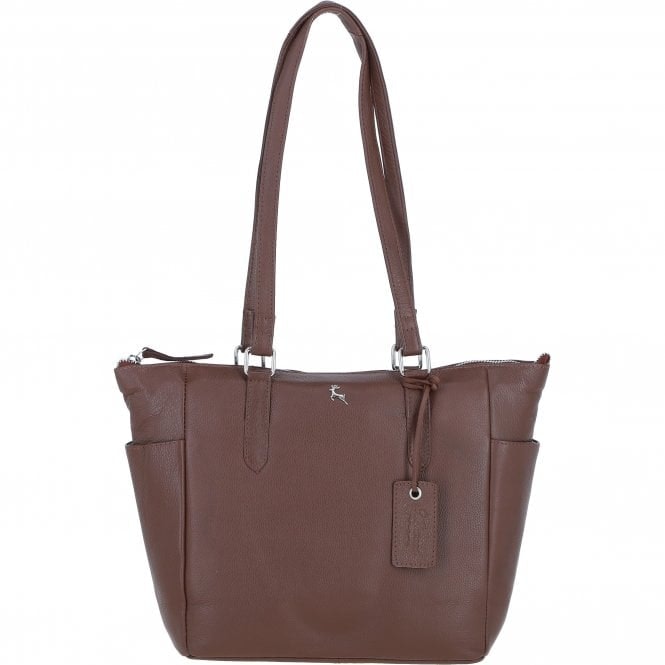 Ashwood Silver Elegant Real Leather Tote Bag: Oxford - Cognac - Leather