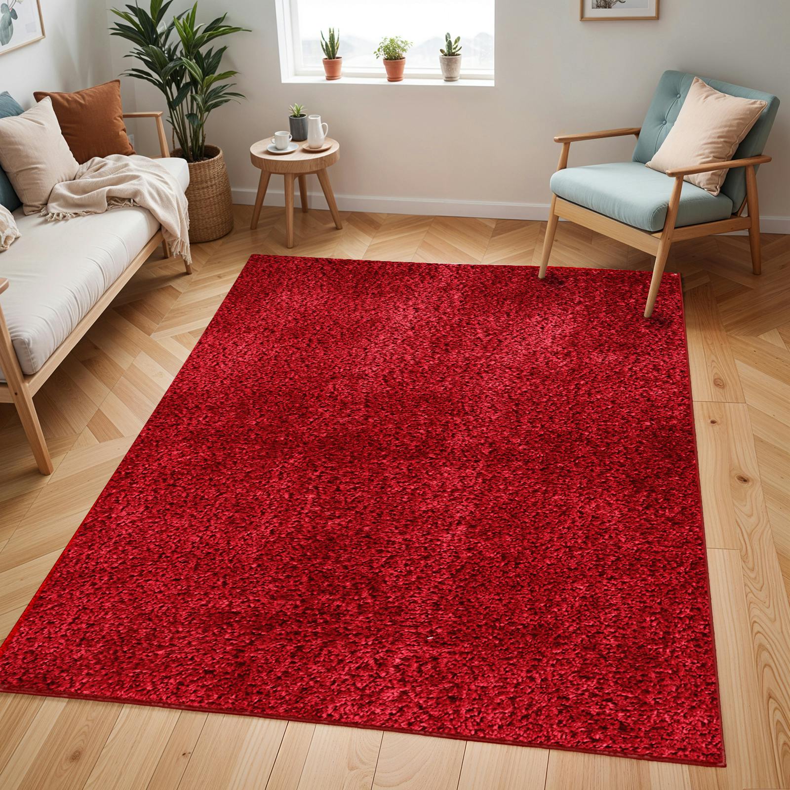 Photos - Area Rug Rackhams Cloudy Shag-Solid Color Red Plush Soft Pile Rug - 160 x 213 cm