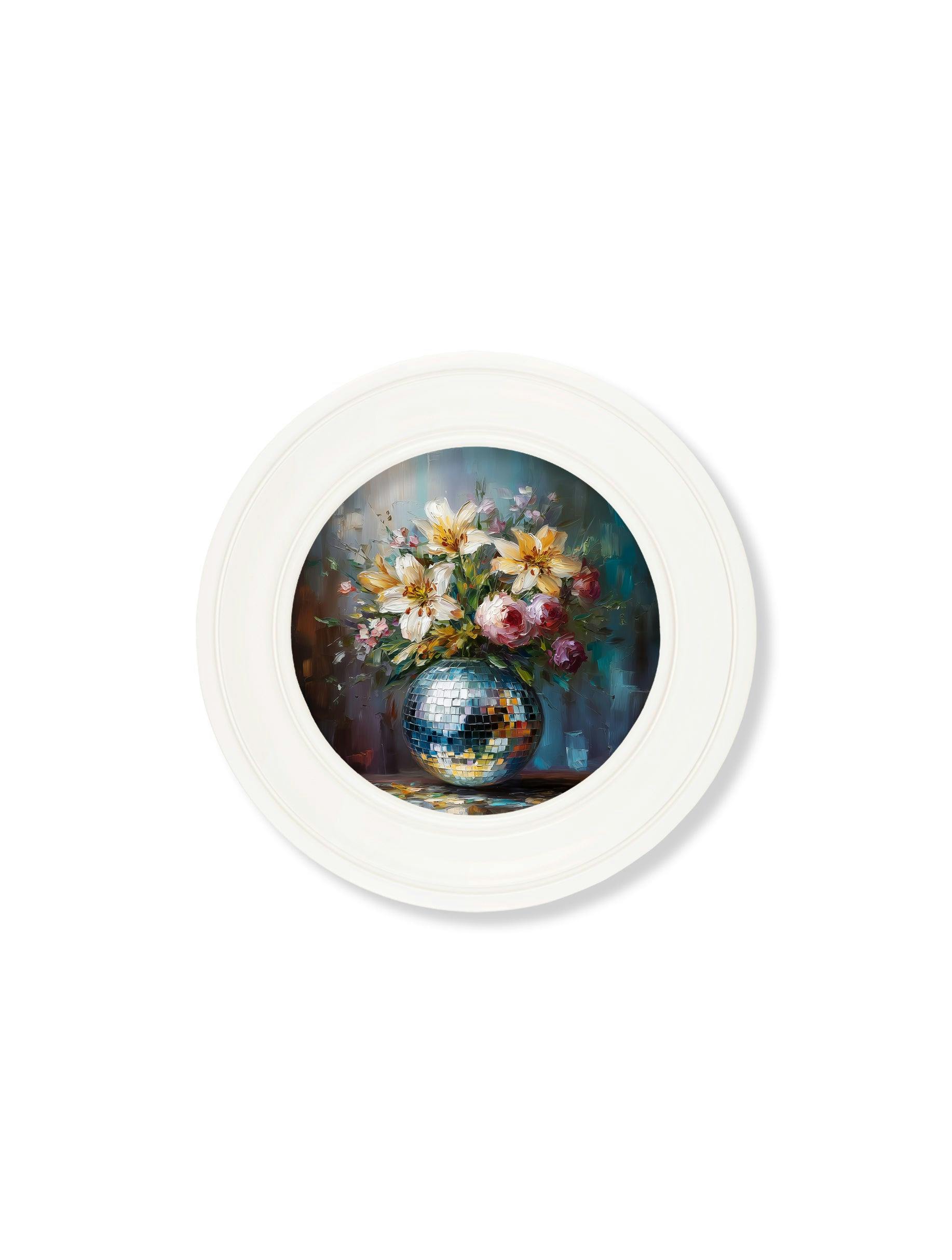 Rackhams White Disco Bloom Lilies & Roses - Oxford Strong Round Frame - Disco Lilies & Roses - 44 X 44 Cm