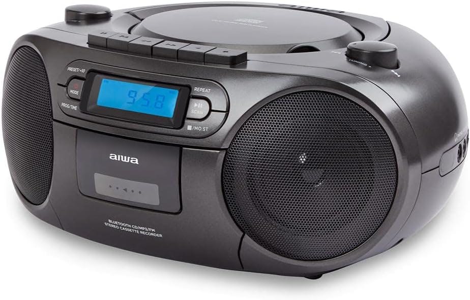 Aiwa Black Bbtc-550Bk Portable Radio With Cd Bluetooth And Usb Cassette Recorder