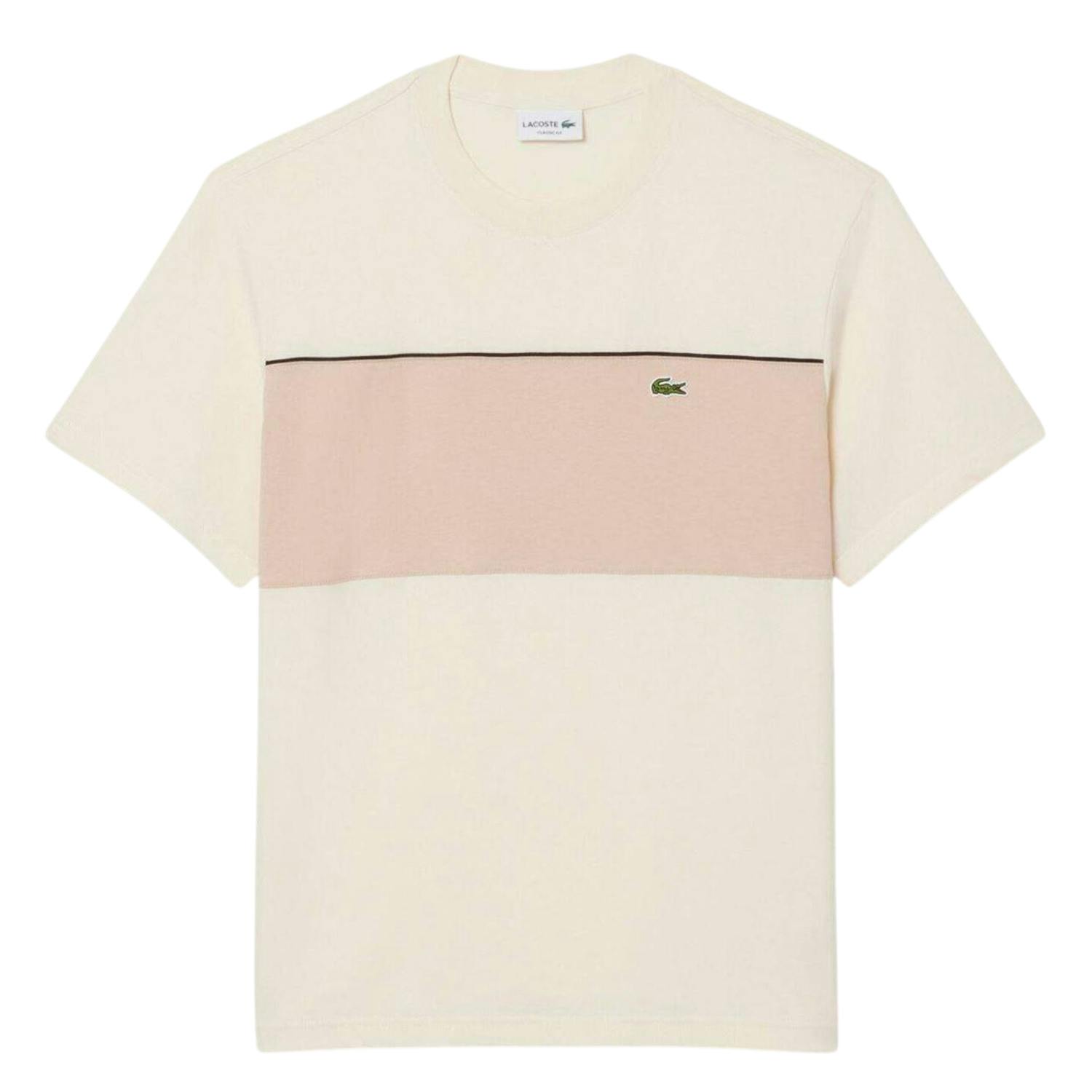 Lacoste Men's Beige Colour Block Cotton Regular T-Shirt - S - 100% Cotton