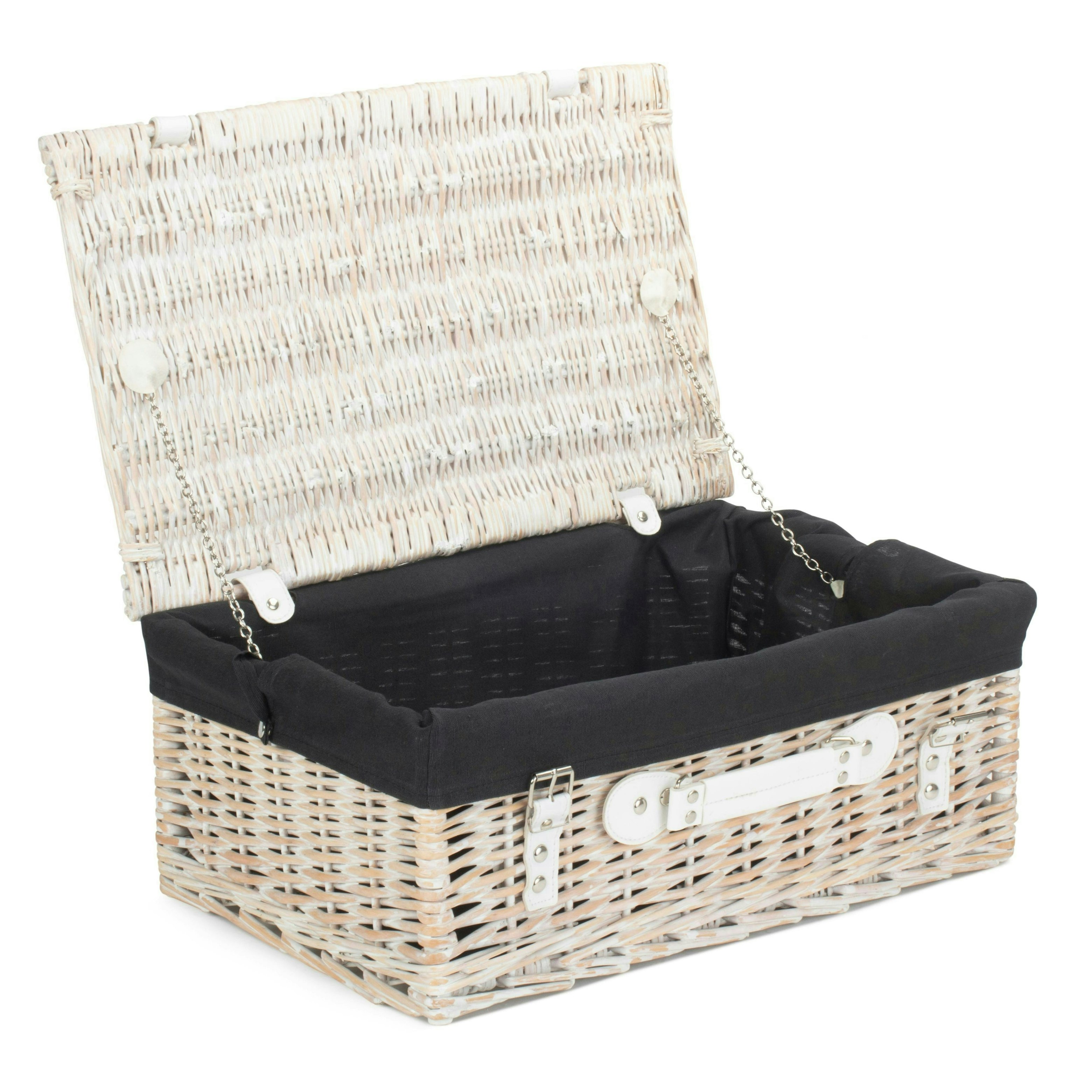 Rackhams White/Black 45Cm Wash Willow Wicker Picnic Basket