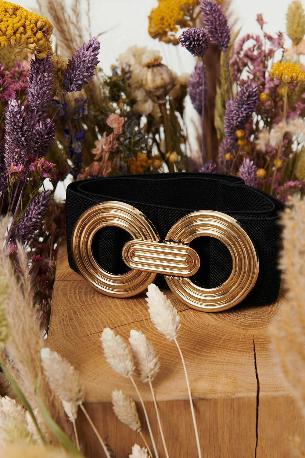 Izabel London Black Circle Metallic Buckle Wide Waist Belt - One