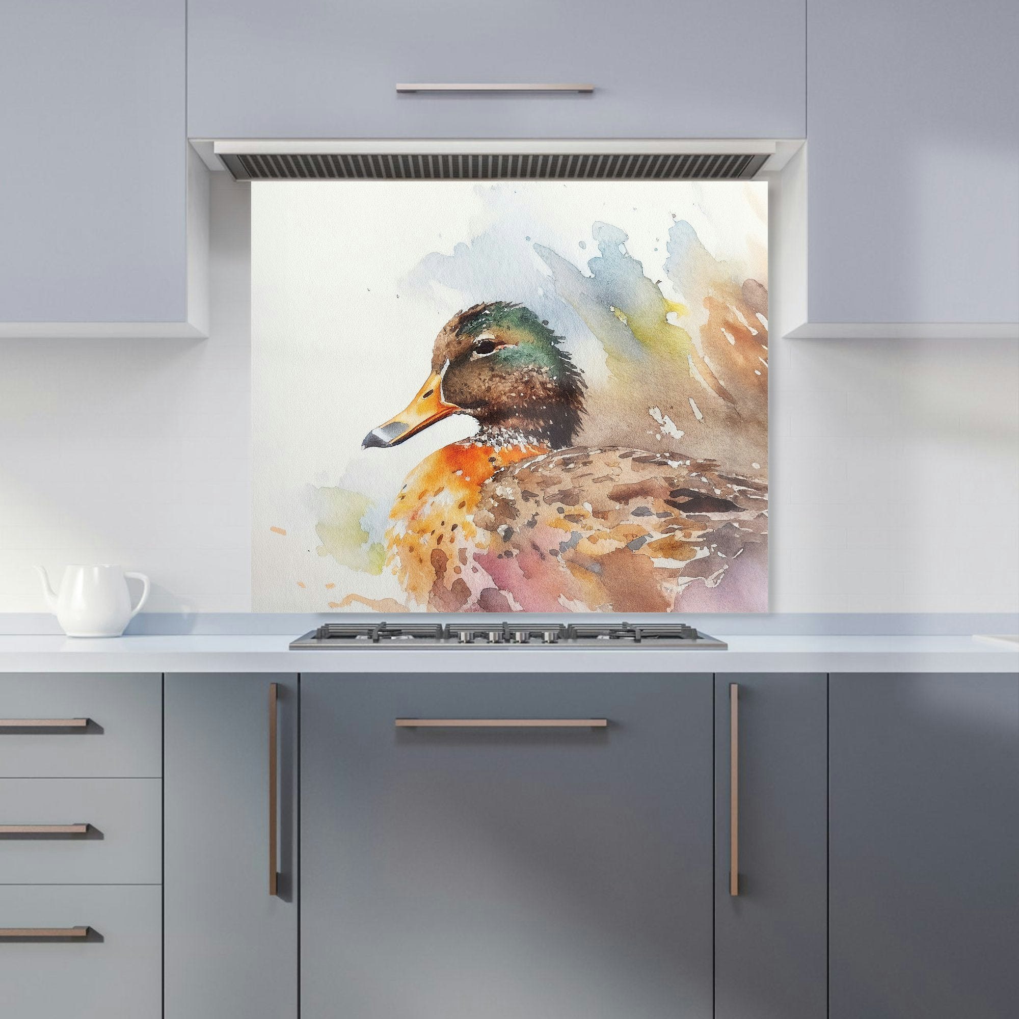 Rackhams - Designer Mallard Watercolour Kitchen Splashback - W900mm X H750mm