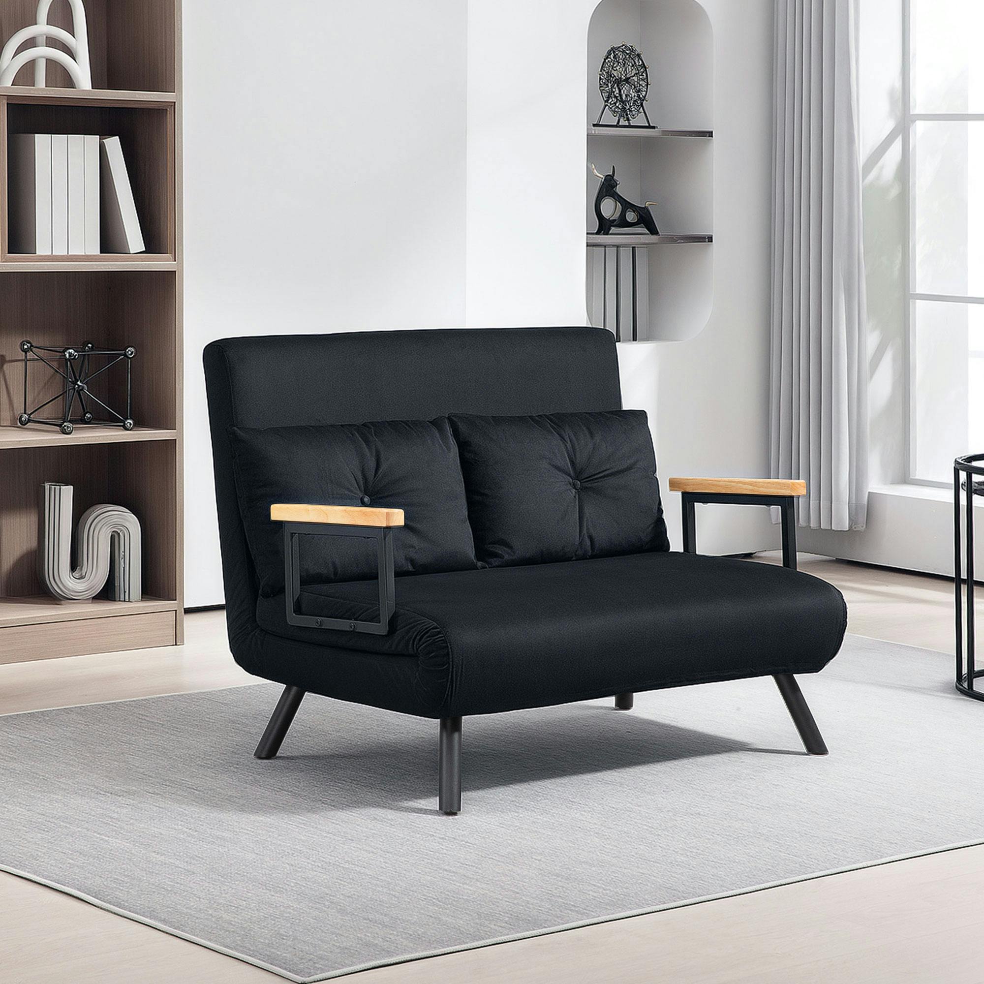 Homcom Black Click Clack 2 Seater Sofa Bed For Living Room, Guest Room