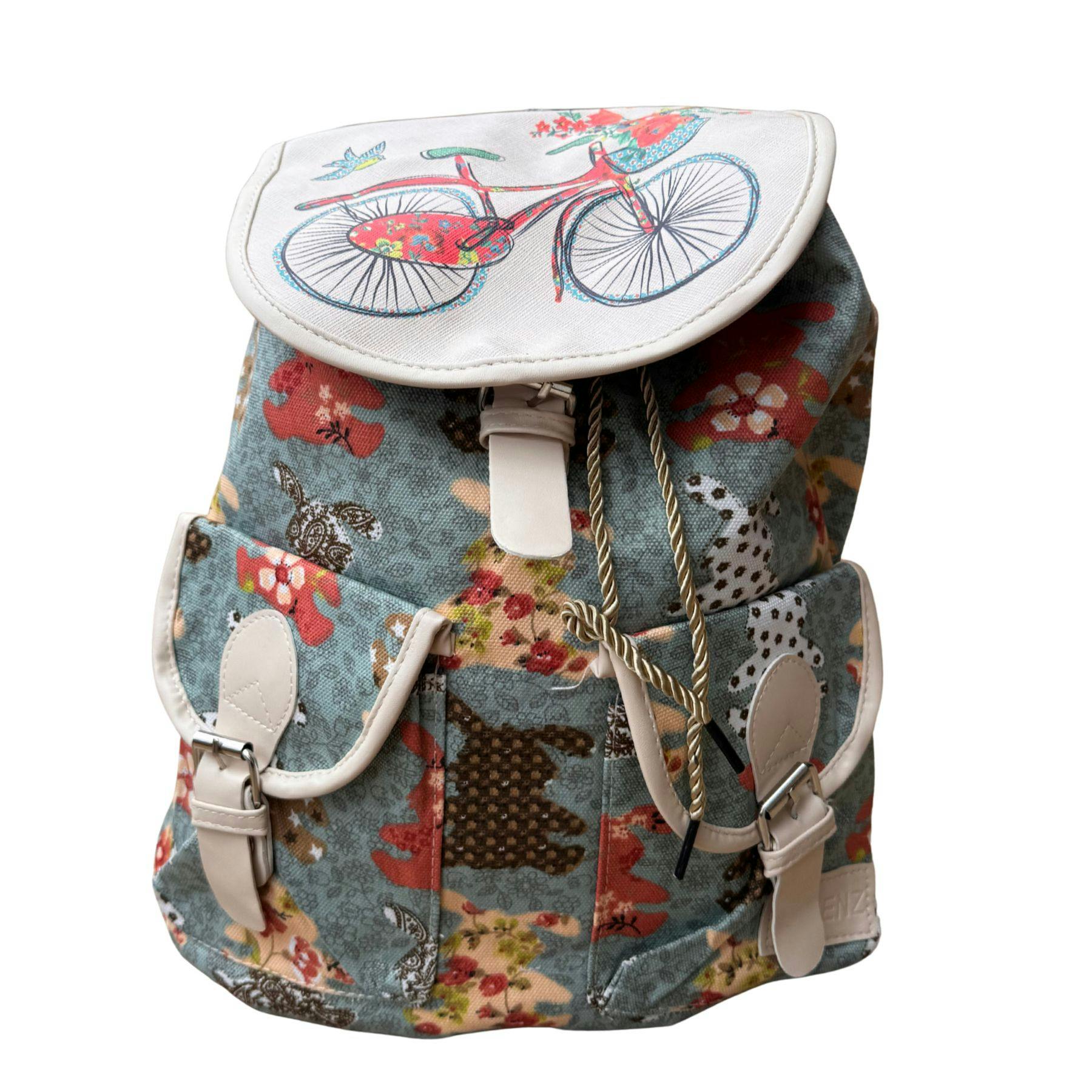 Lorenz Women's Boho Canvas Backpack Drawstring Rucksack - Bicycle