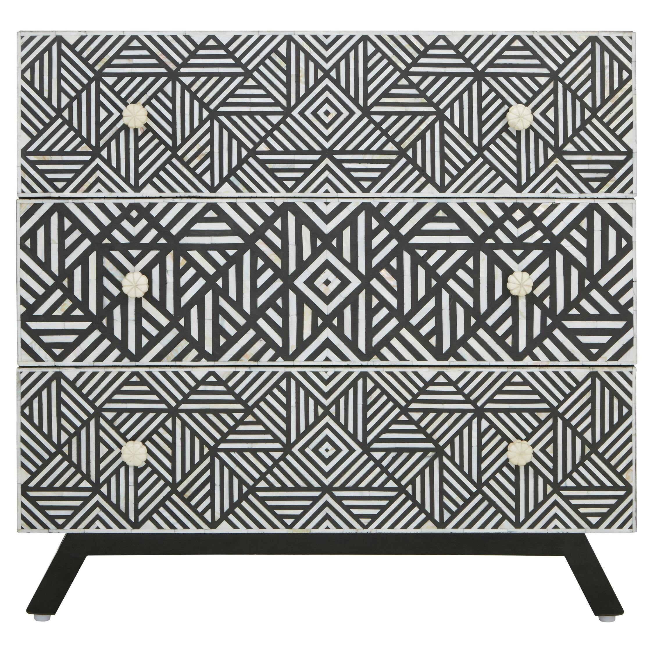 Premier Housewares Fusion Black And Mother Of Pearl Chest Of 3 Drawers - Image 2