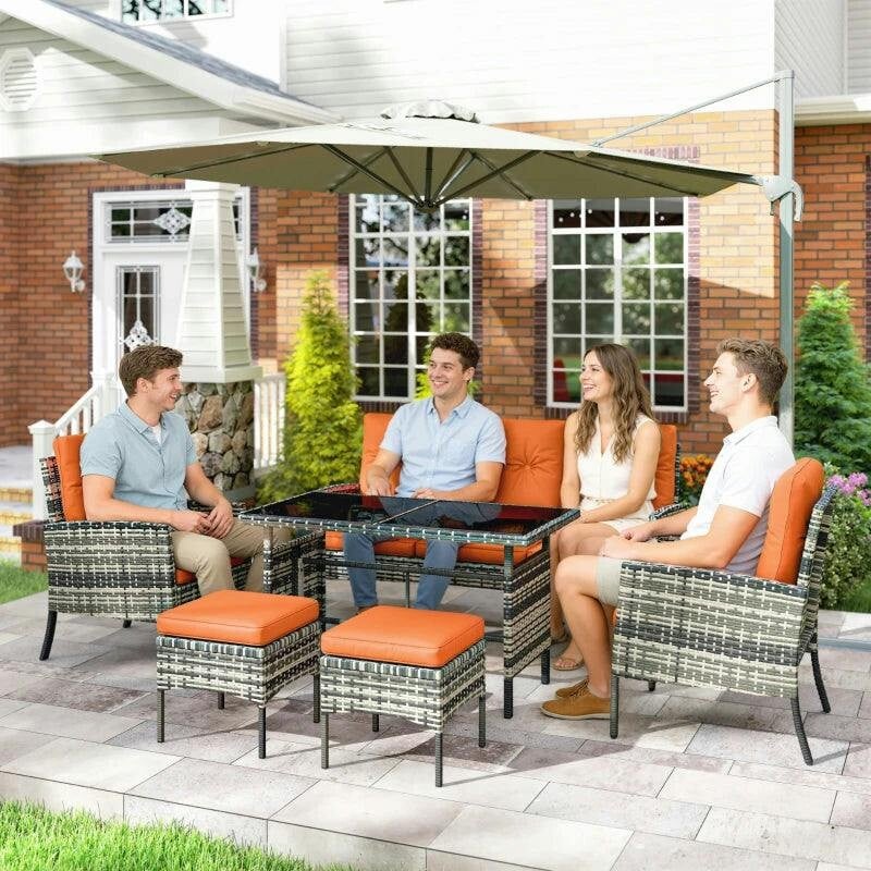 Outsunny Unisex Orange Pieces Rattan Garden Furniture Sofa Set With Cushions, Size 6 - Image 5