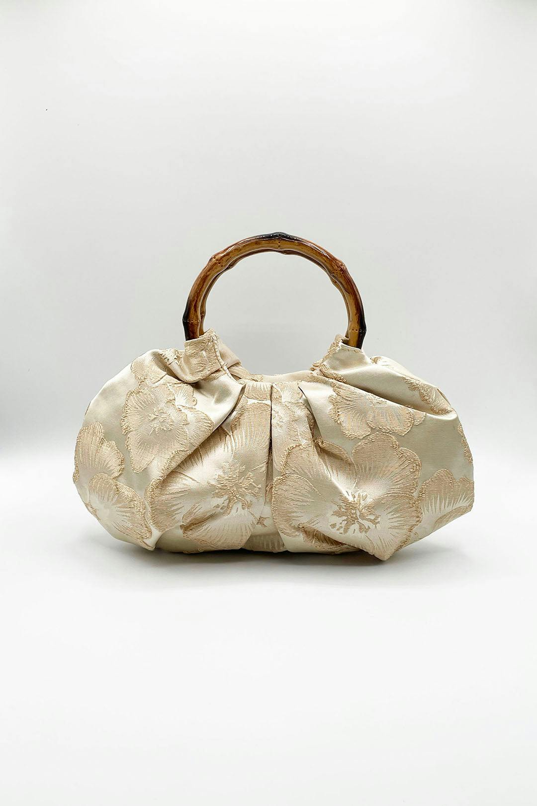 Svnx Women's Beige Vintage Bamboo Handle Pleated Handbag In - Image 5