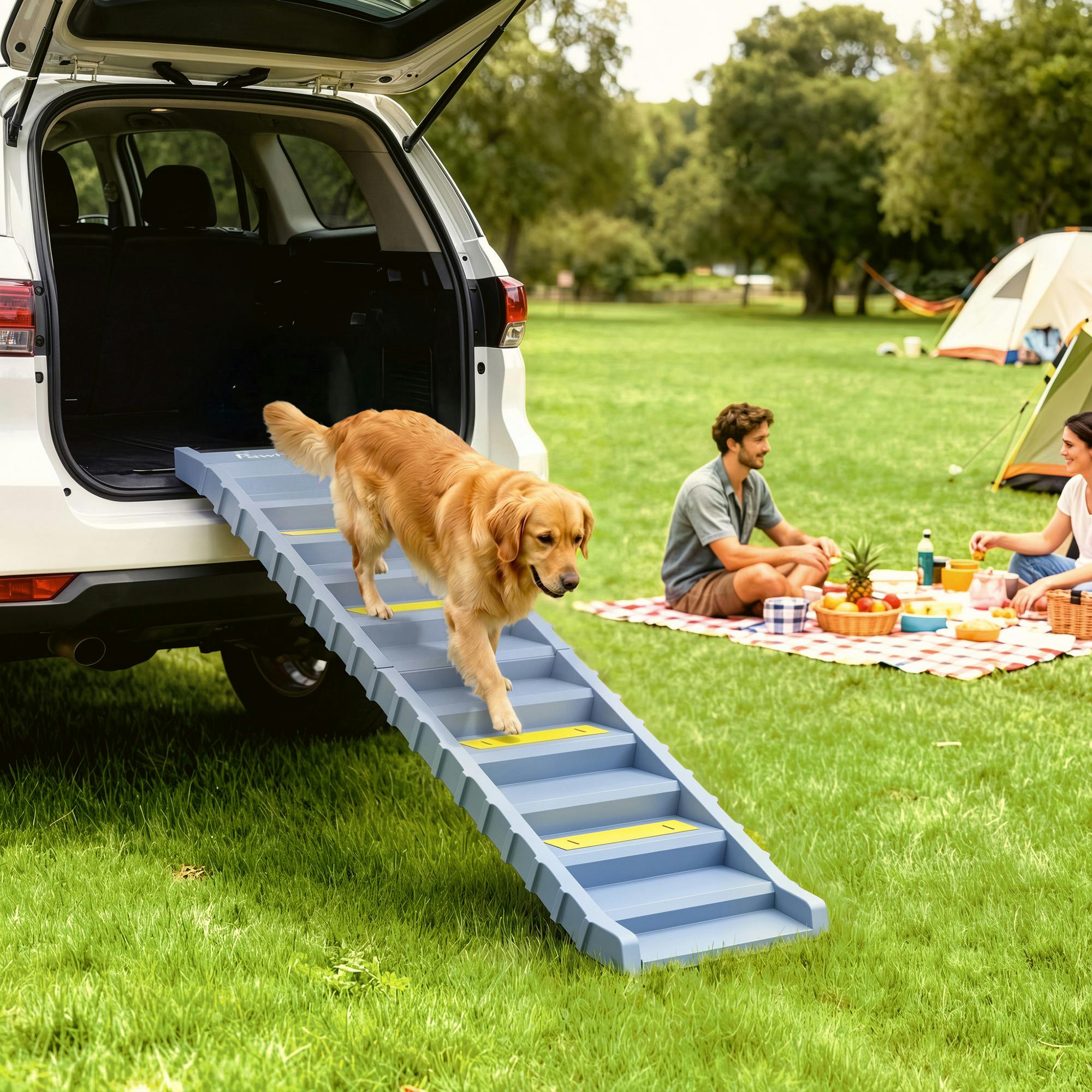 Pawhut Grey Foldable Dog Ramp For Car, Non-Slip Dog Stairs For Suvs Truck,