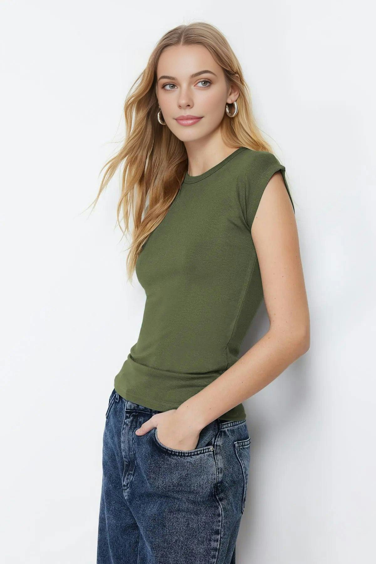 Wovcor Viscose Fitted Knit Blouse - Khaki - M