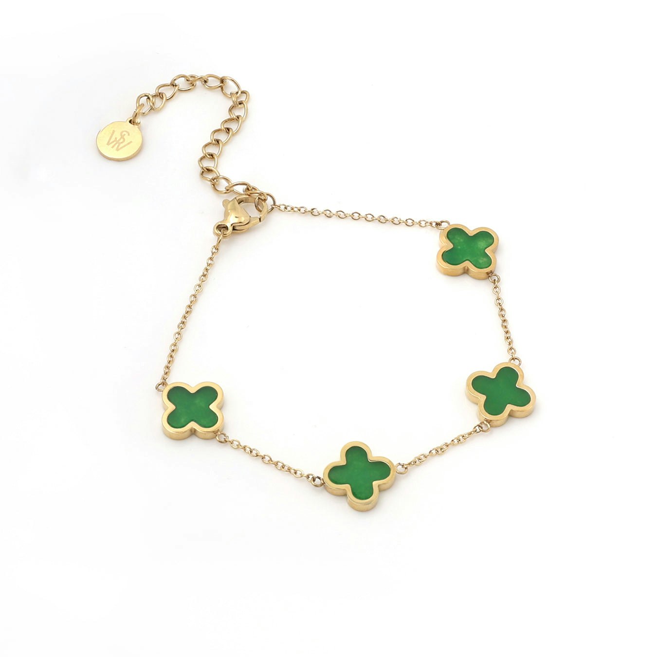 Say It With Green/Yellow/Gold Crystal Clover Bracelet - Plated
