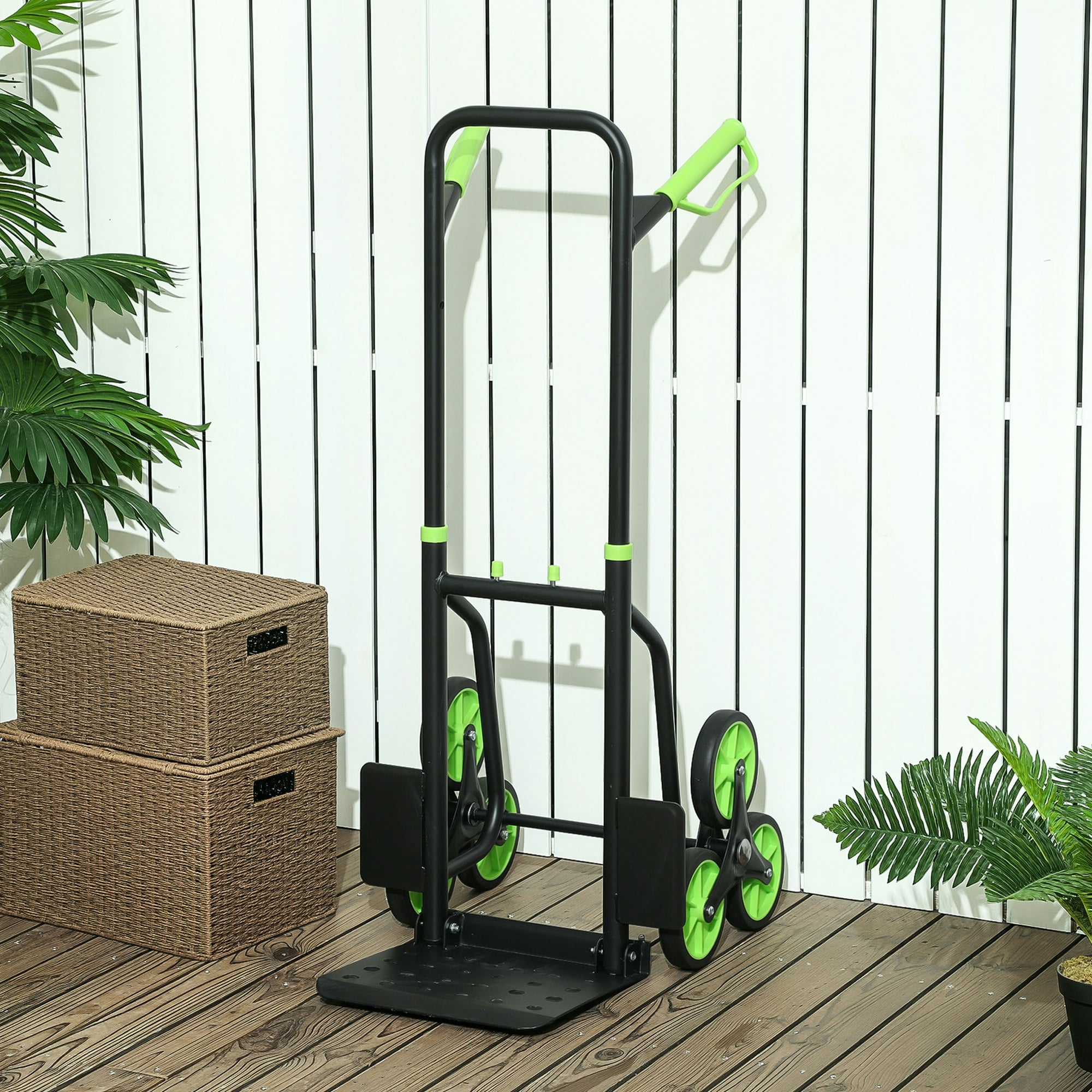 Durhand Trolley Hand Trucks 6-Wheels Foldable Load Cart Steel, Green - Image 3