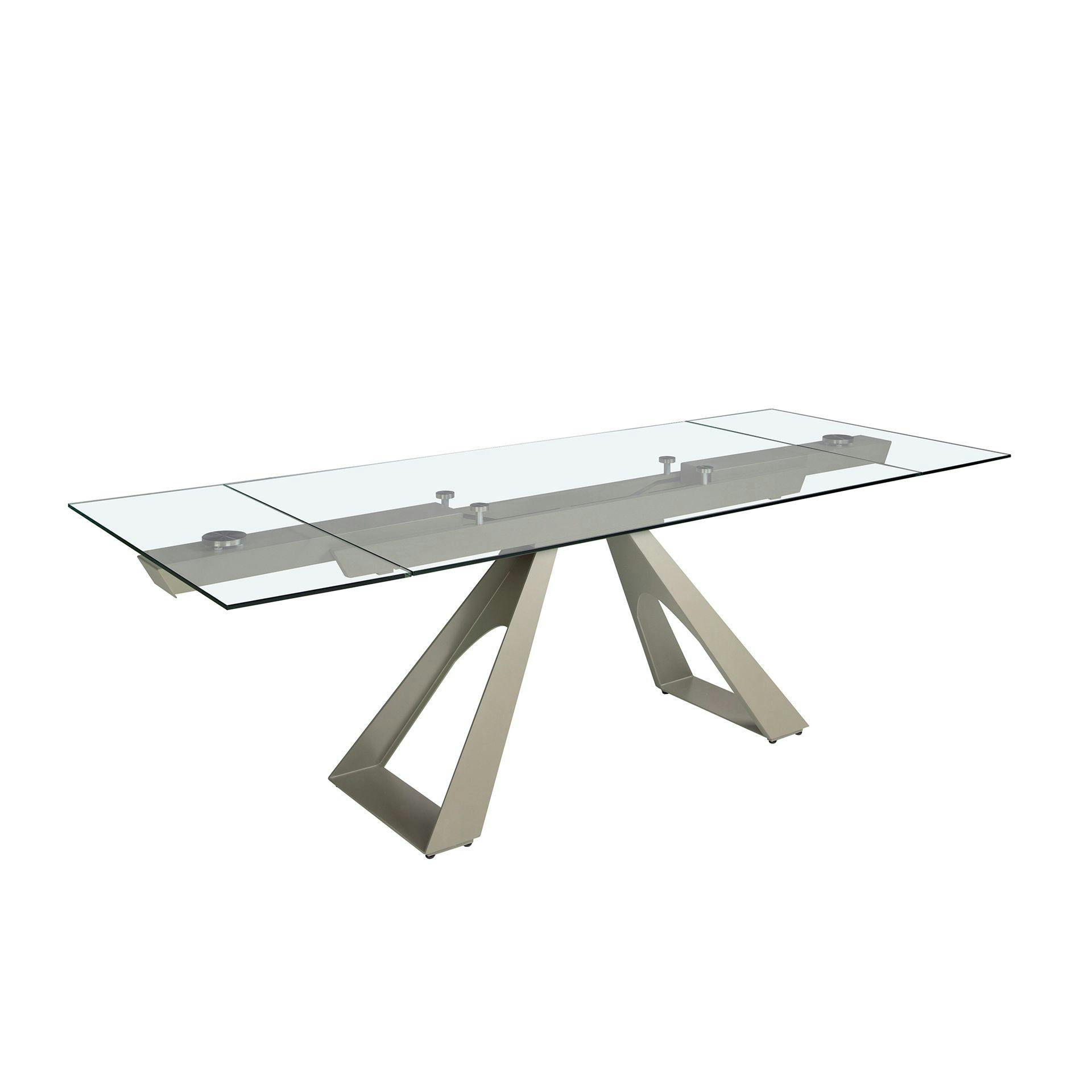 Angel Cerdá Grey Rectangular Extending Dining Table In Tempered Glass And Taupe Steel 1125