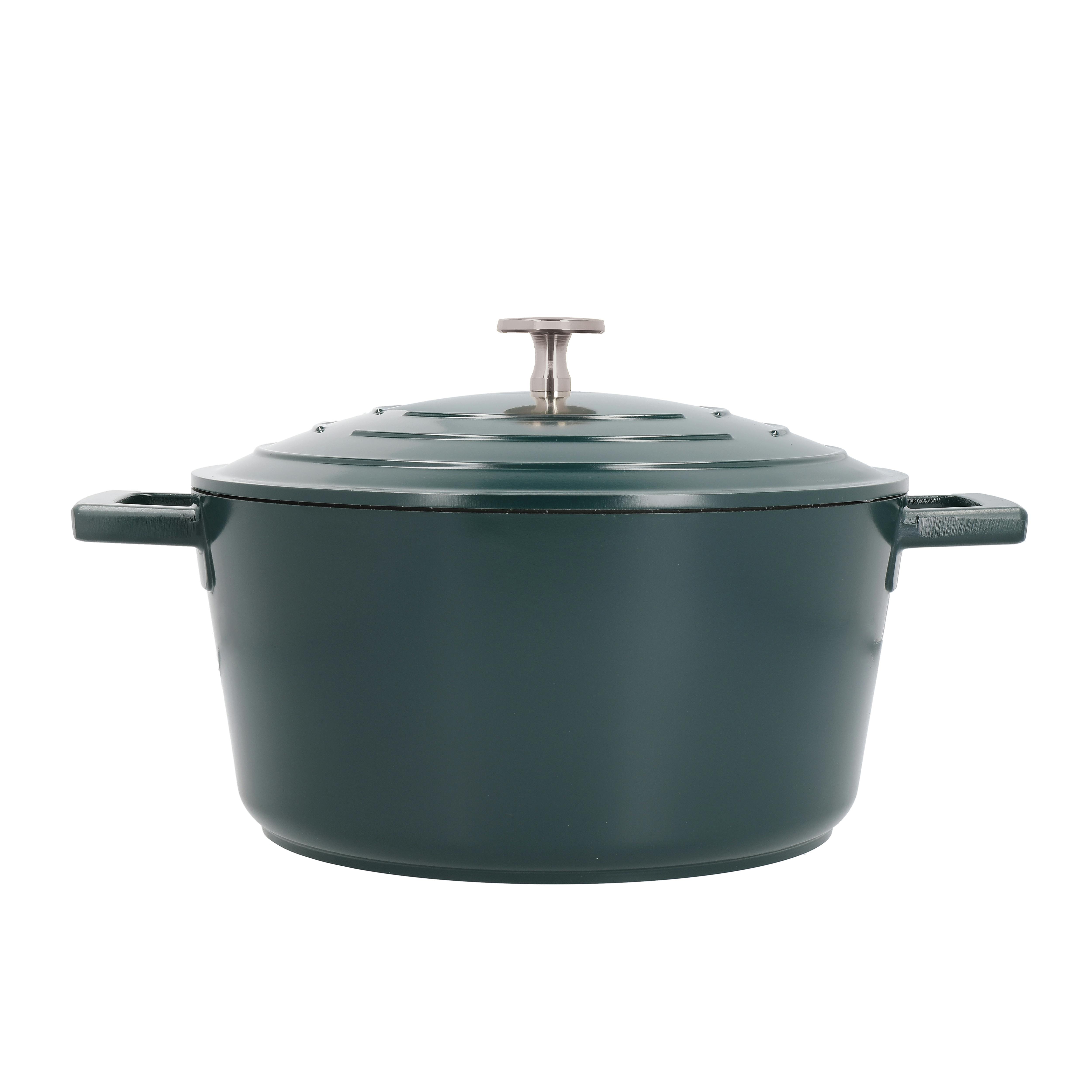 Rackhams Green Cast Aluminium 4L Round Casserole Dish With Lid - Aluminium - Casserole Dish