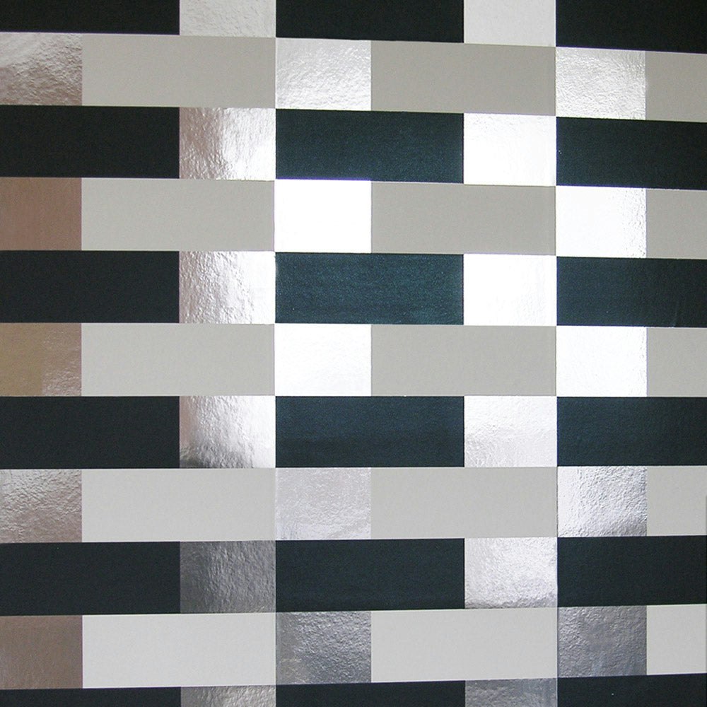 Rackhams Silver/White Block Metallic Navy And Wallpaper - 10M Roll