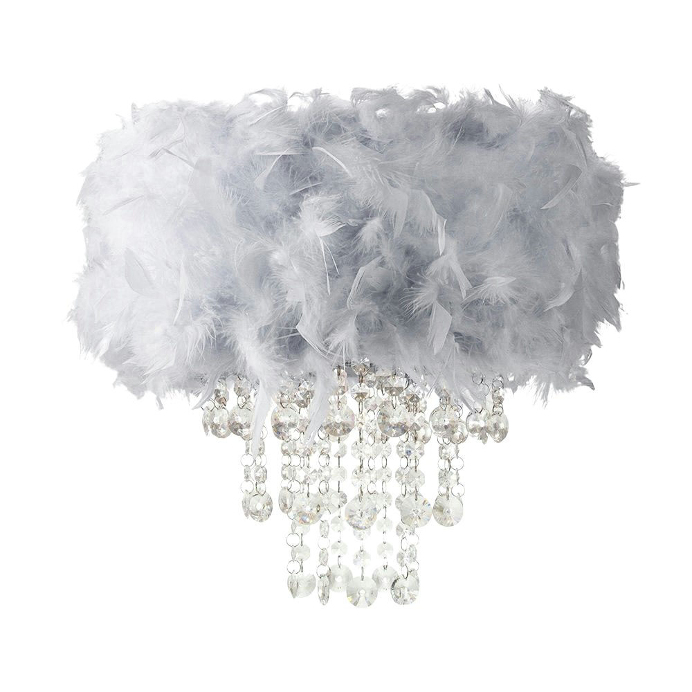 Rackhams Grey/Light Contemporary Feather Pendant Shade With Transparent Acrylic Droplets