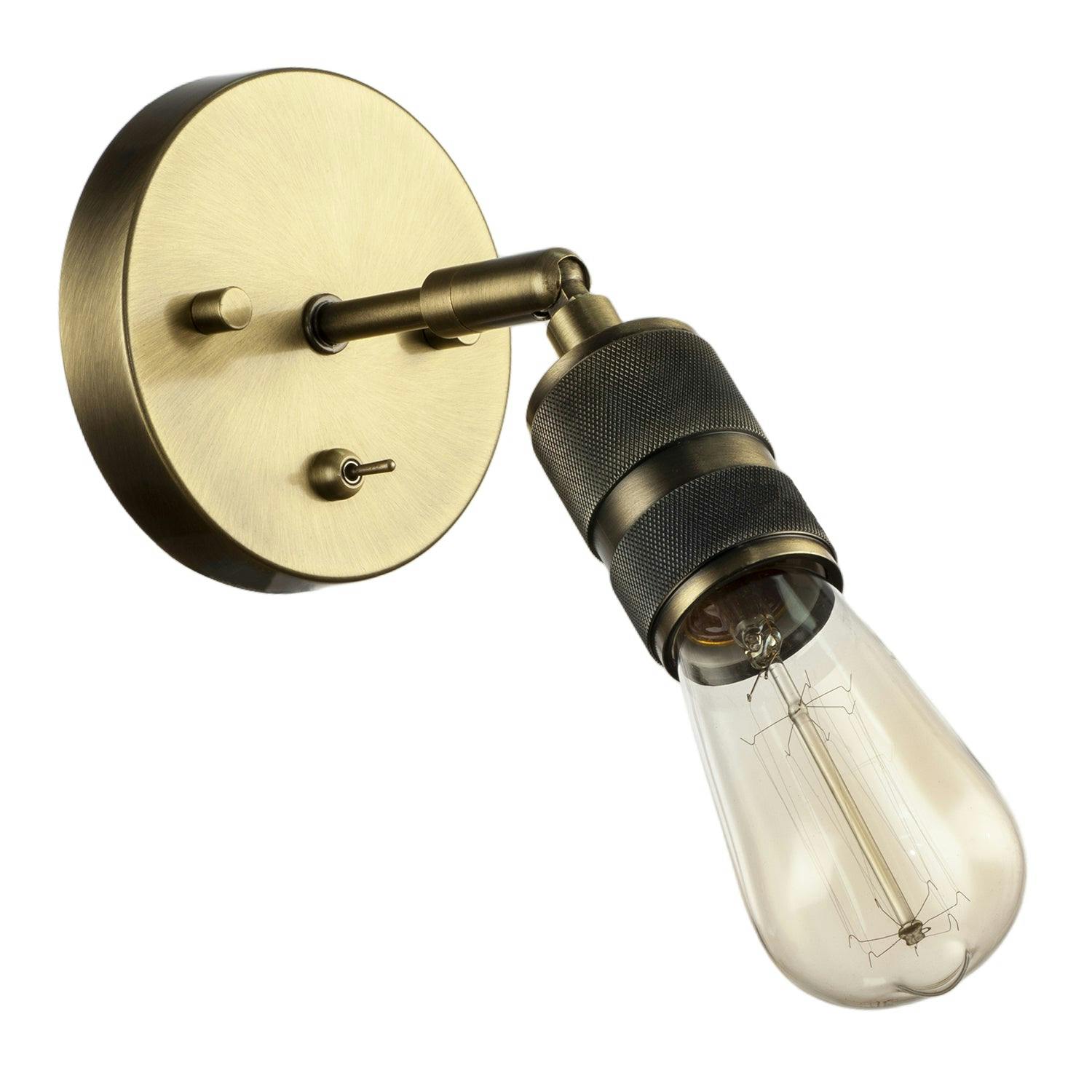 Rackhams Light Antique Brass Switched Wall With Adjustable Knurled Metal Head