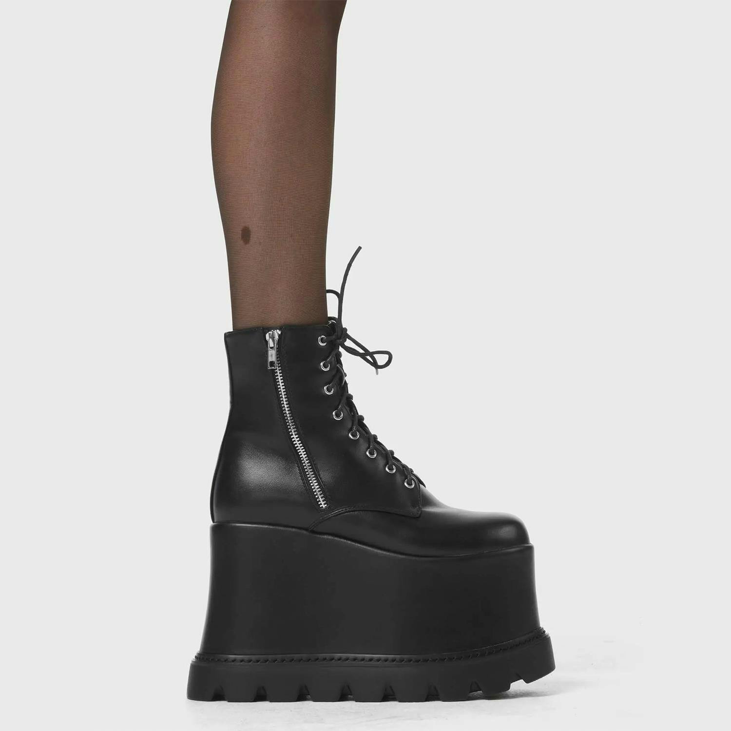 Lamoda Black Up In Arms Pu Ankle Boots Urban Street Style With Modern Edge - Uk7