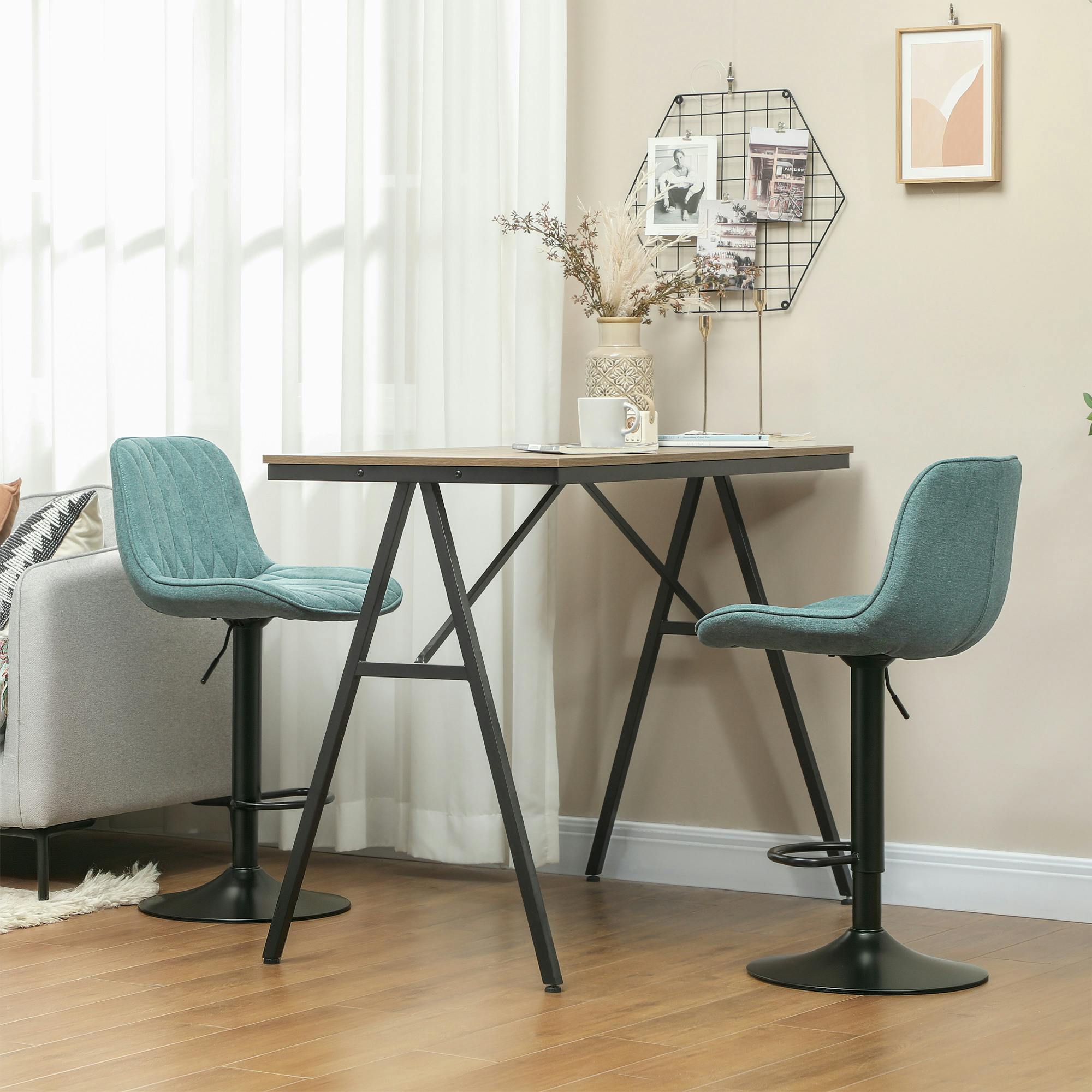 Rackhams Brown/Blue Bar Stools Set Of 2, Modern Armless Bar Chairs, - Linen, Steel, Sponge