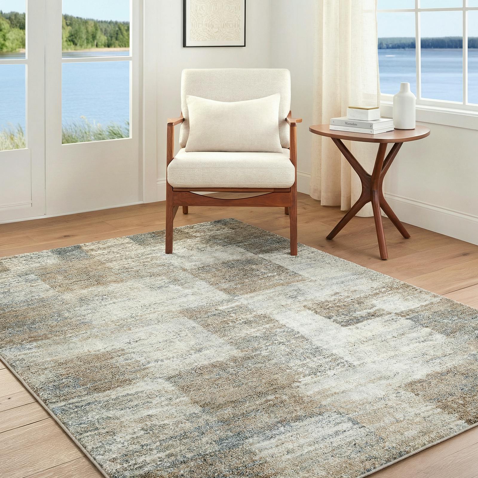 Livabliss Brown/Grey/Blue Avellino-Modern Graphic High Pile Rug - 200 X 280 Cm