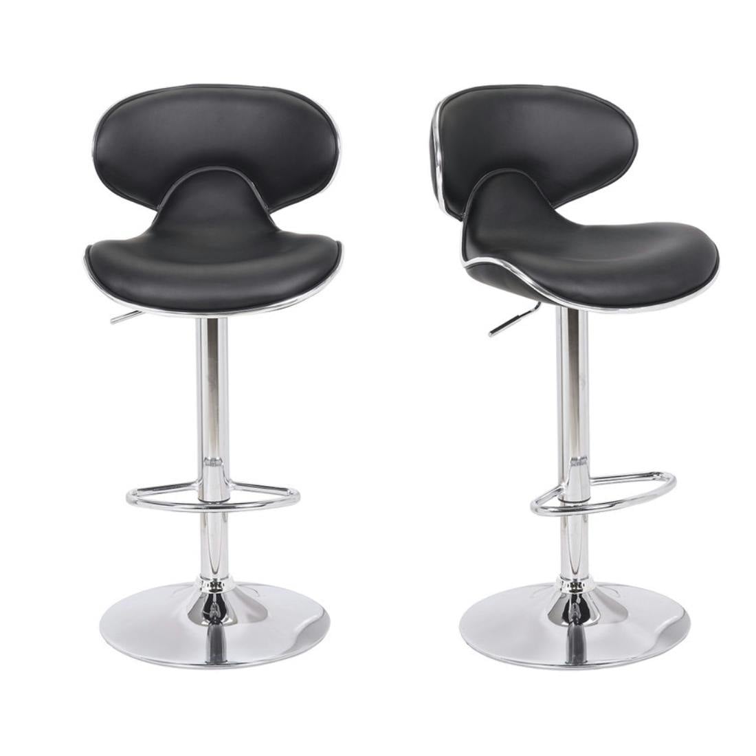 Lamboro Black Carcaso Kitchen Bar Stools Pair Adjustable Swivel Gas Lift, Chrome Base, For Breakfast Bar Or Kitchen