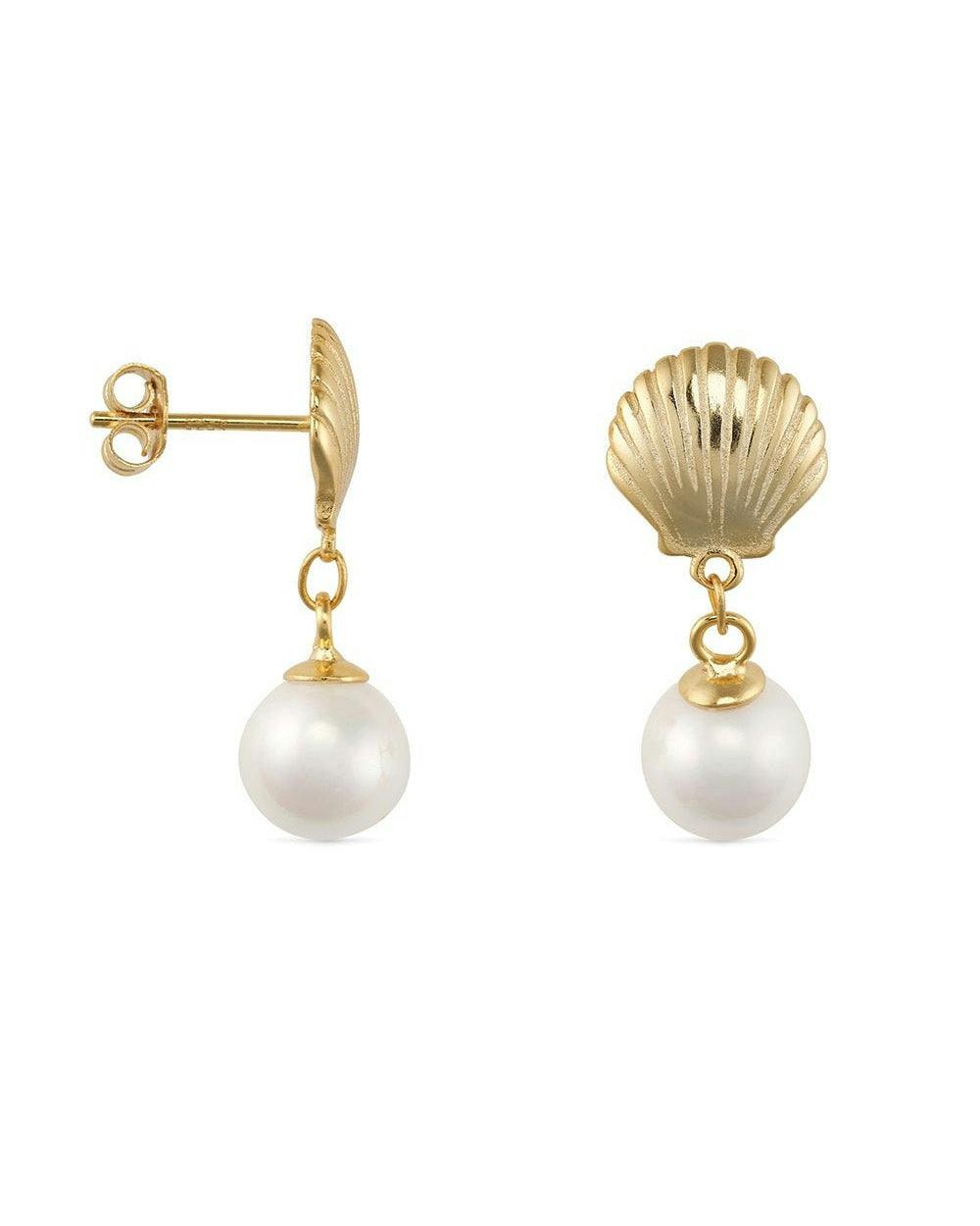 Elk & Bloom Gold 18K Plated Shell Pearl Mermaid Stud Earrings - No Thank You