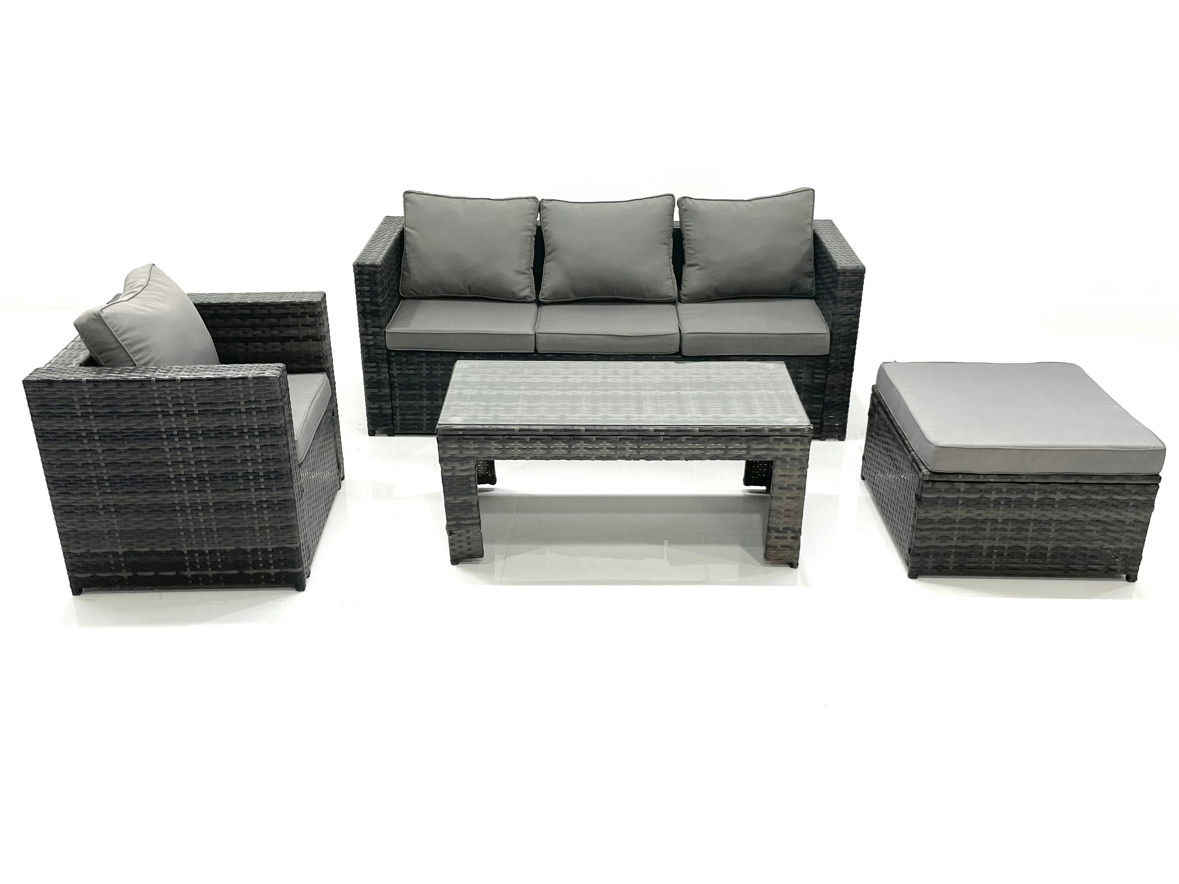 Fimous Dark/Grey Rattan Garden Furniture Set Outdoor Lounger Sofa With Coffee Table Armchair Big Footstool Mixed